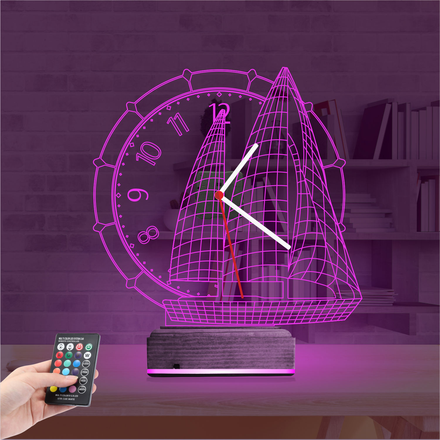 Именной подарок: 3d светильник корабль с часами 4