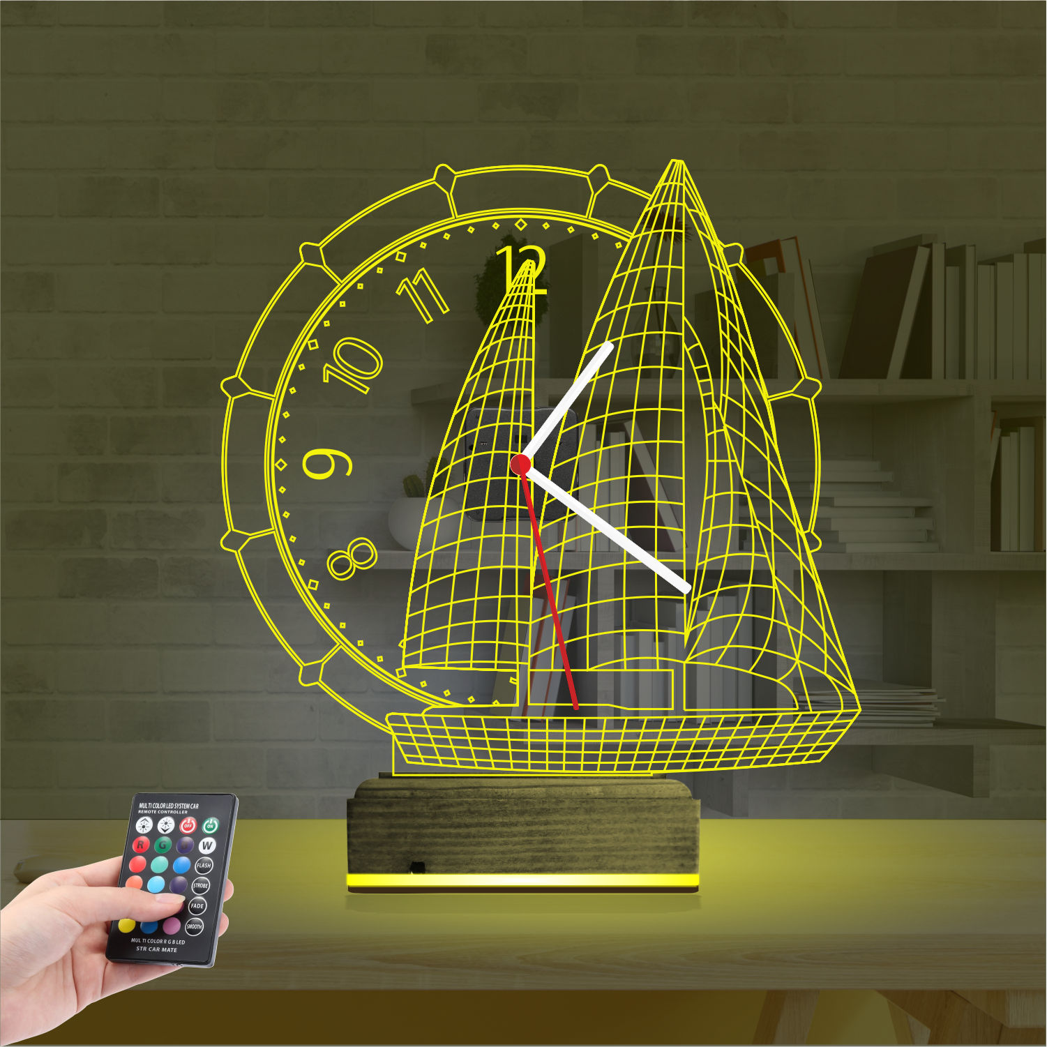 Именной подарок: 3d светильник корабль с часами 5