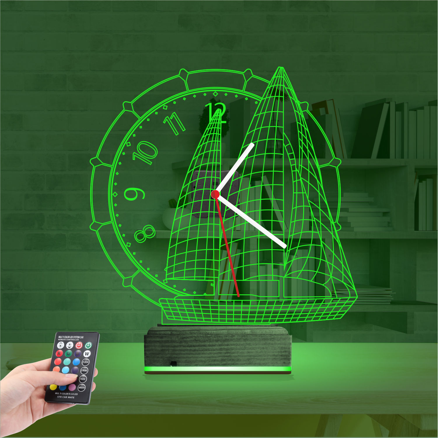 Именной подарок: 3d светильник корабль с часами 3