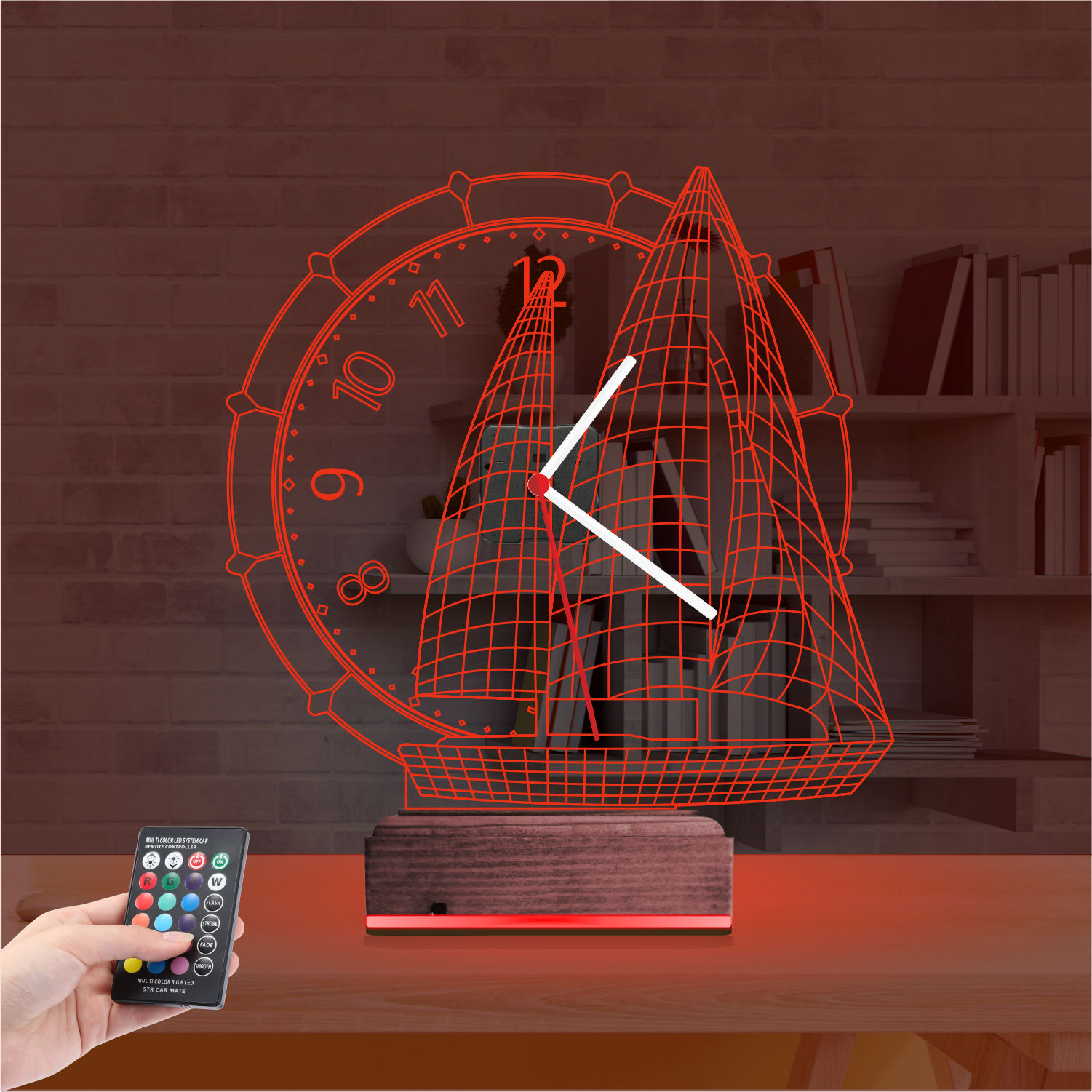 Именной подарок: 3d светильник корабль с часами 6