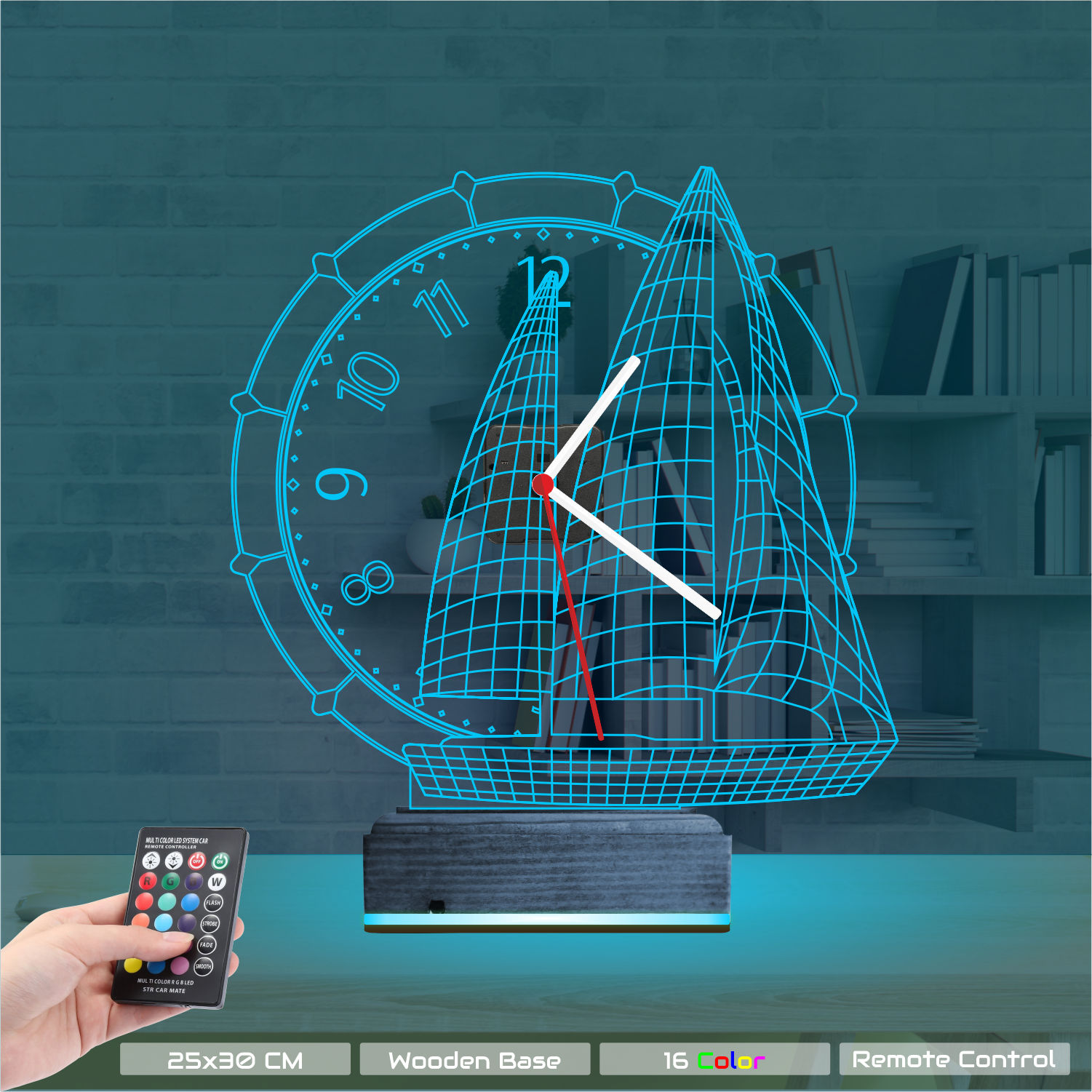 Именной подарок: 3d светильник корабль с часами 8