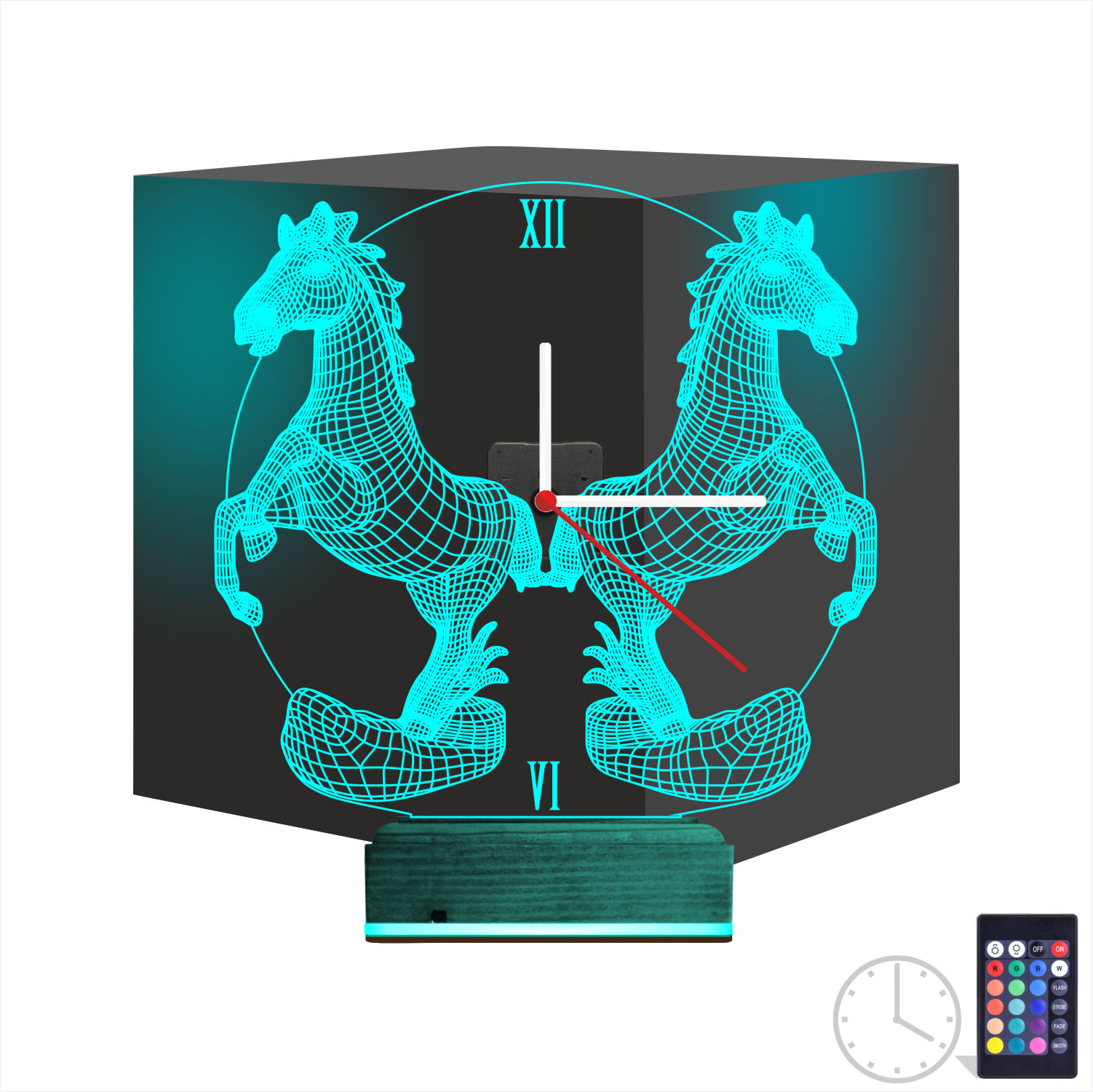 Подарок для мужчины: два коня с часами 3d светильник 8