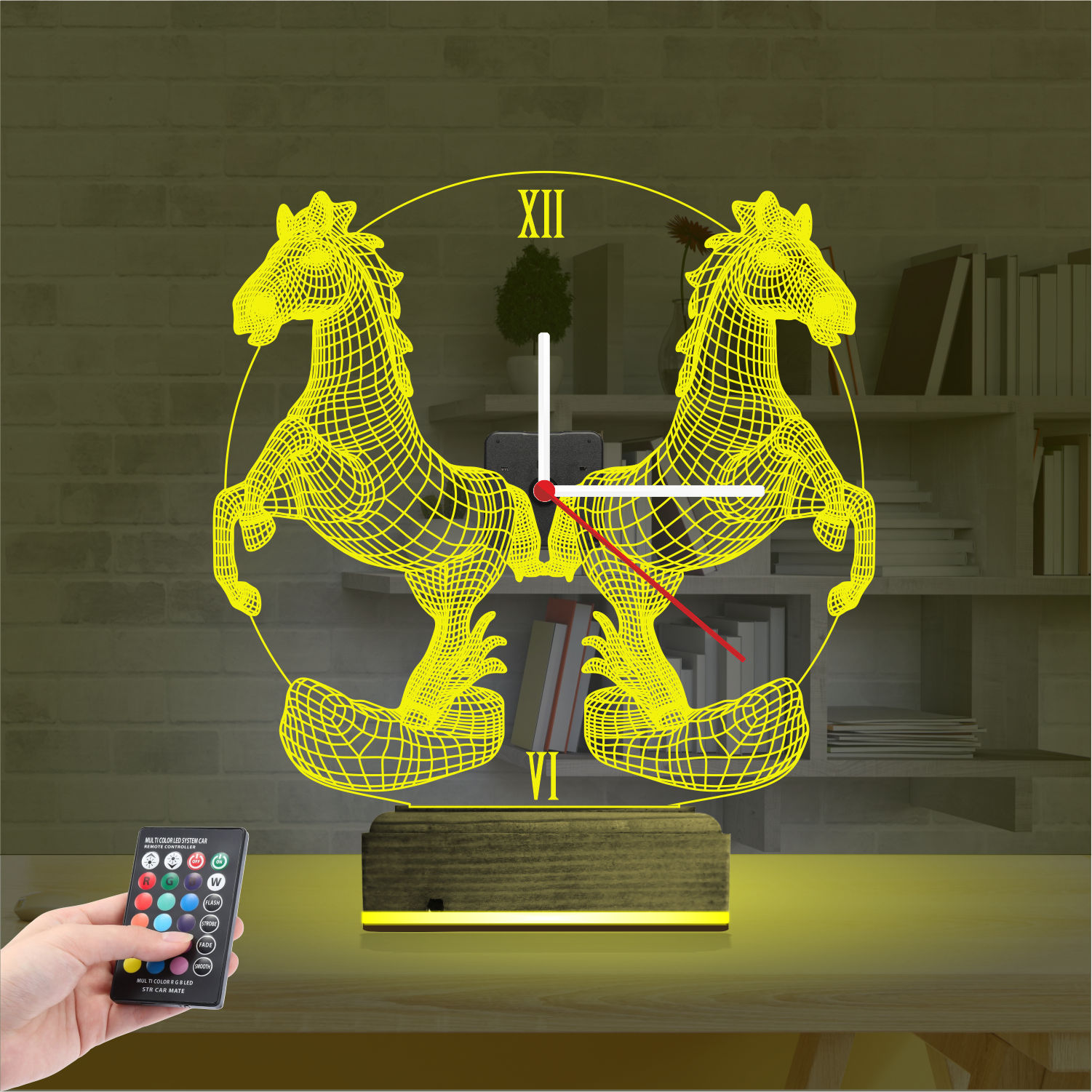 Подарок для мужчины: два коня с часами 3d светильник 4