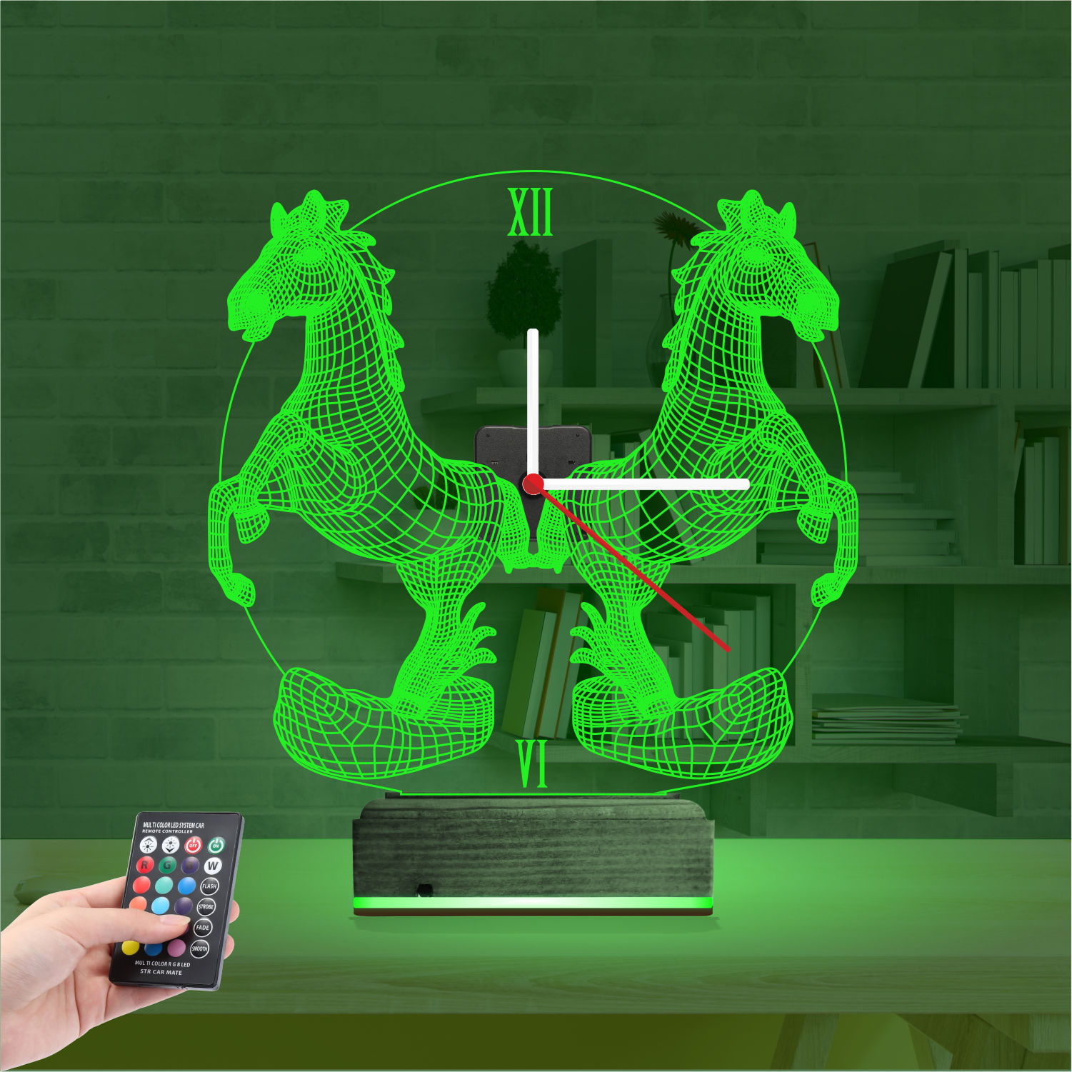 Подарок для мужчины: два коня с часами 3d светильник 5