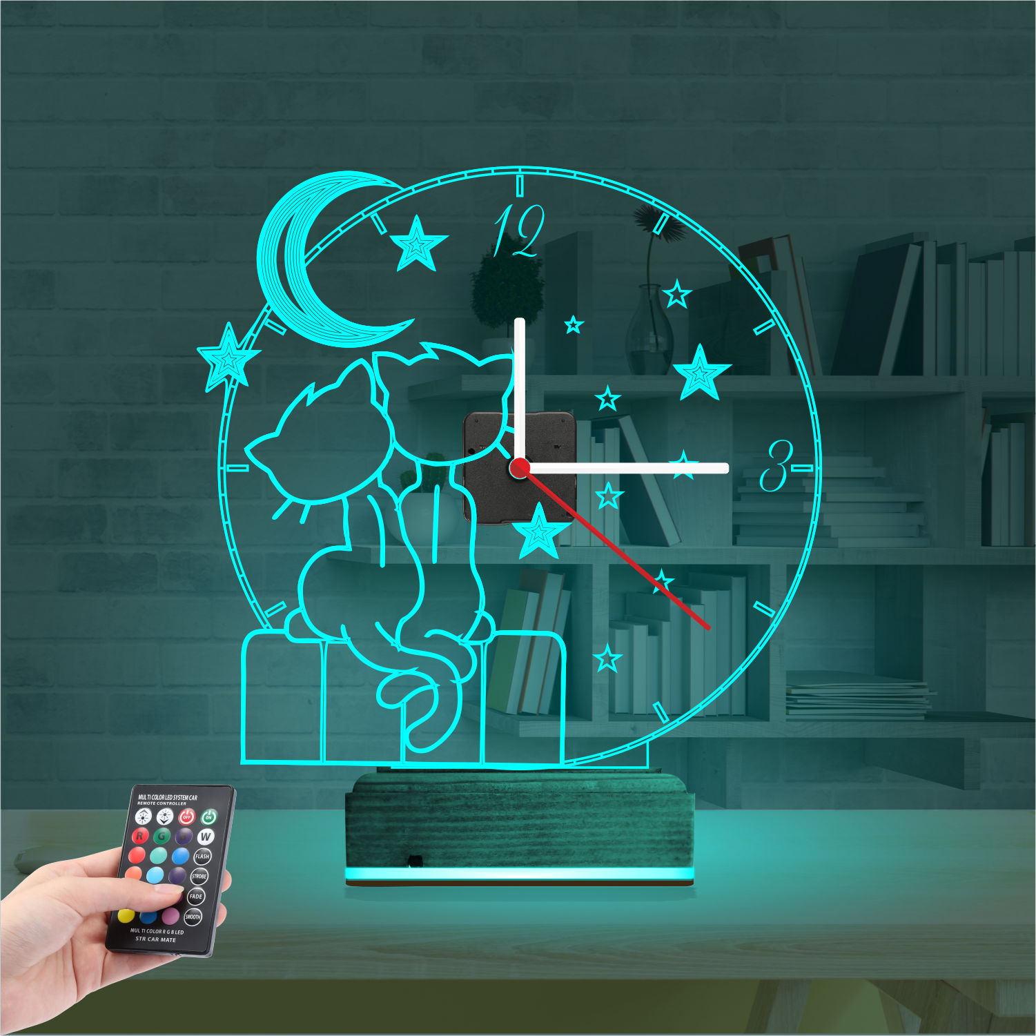 Именной подарок: 3d светильник влюбленные коты на луне 2