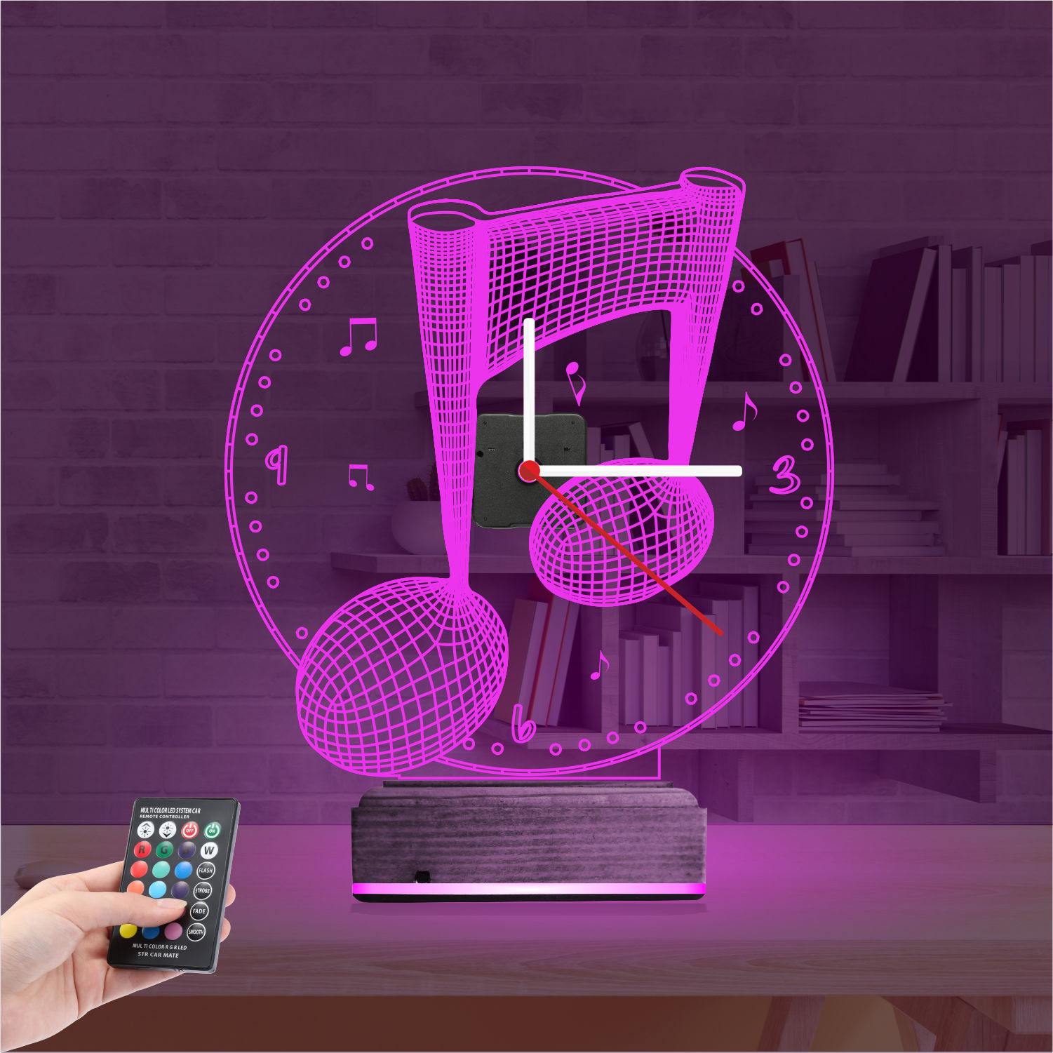 Именной подарок: скрипичный ключ с часами 3d светильник 3