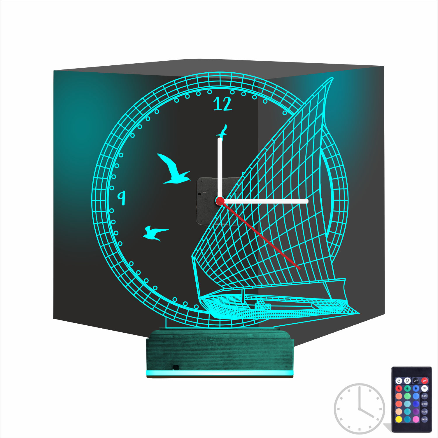 Подарок для мужчины: парусник с часами 3d светильник 8