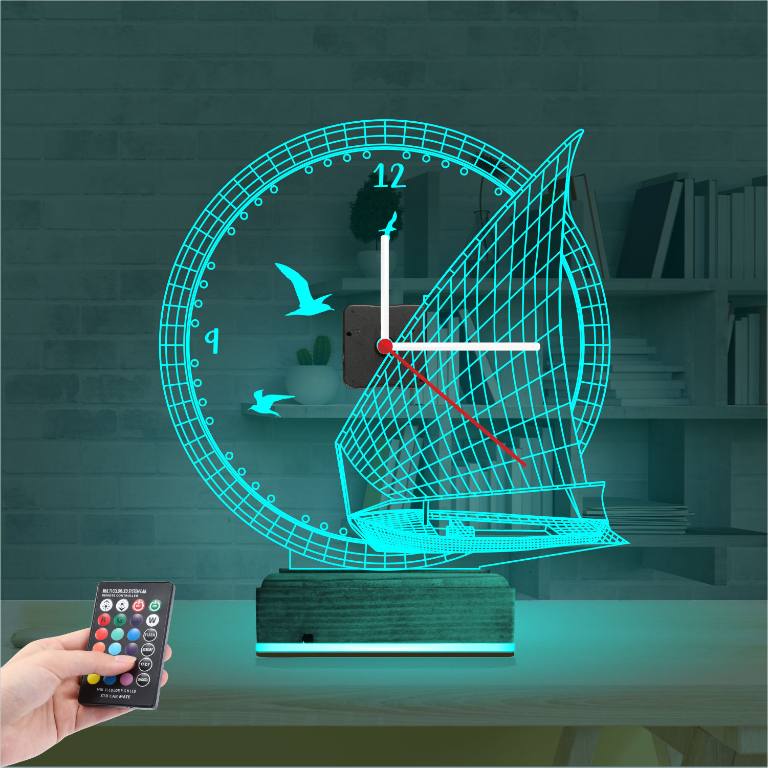 Подарок для мужчины: парусник с часами 3d светильник 2