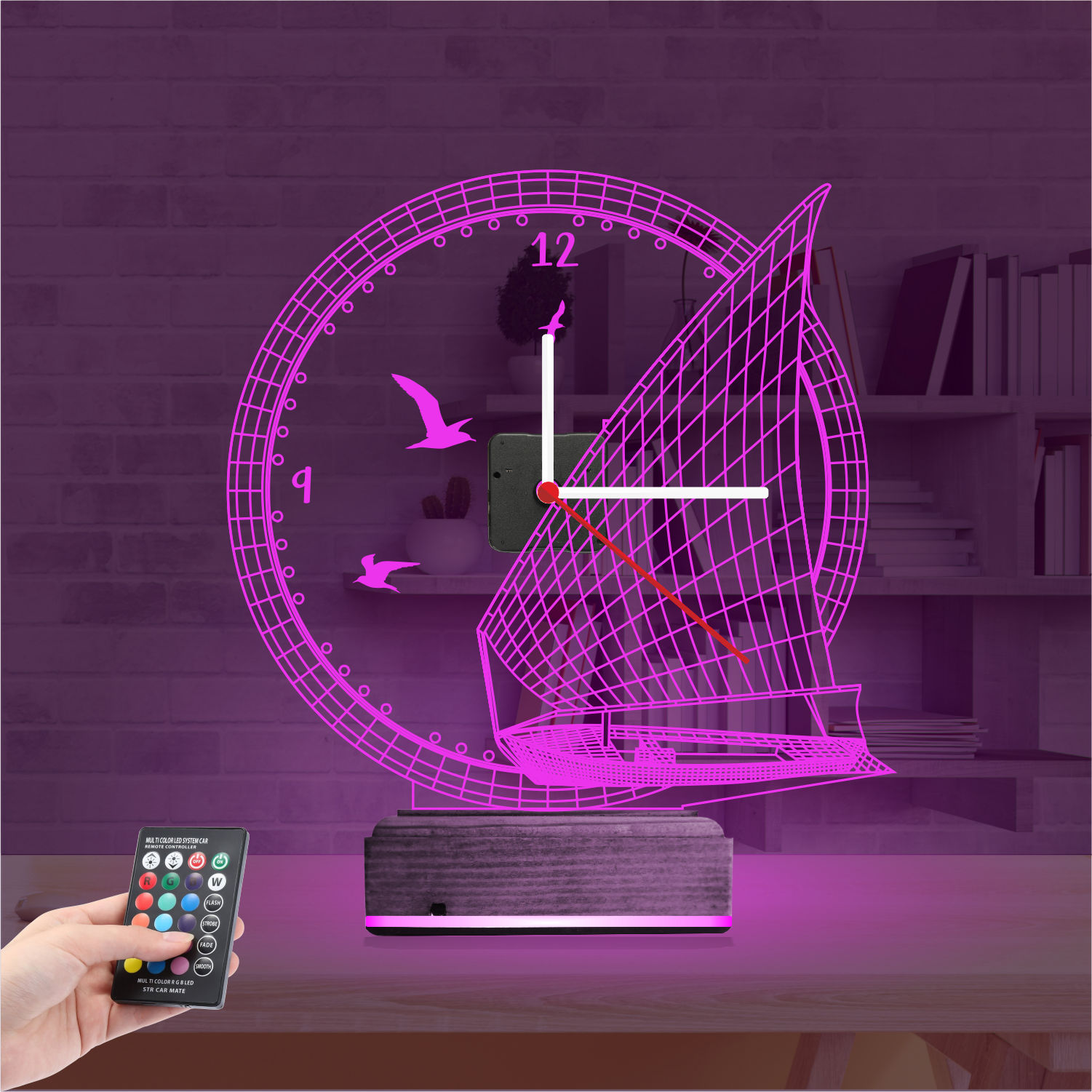 Подарок для мужчины: парусник с часами 3d светильник 3