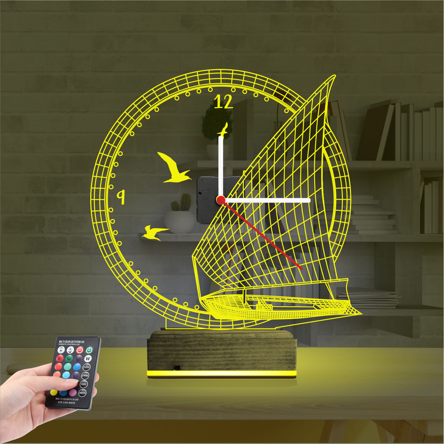 Подарок для мужчины: парусник с часами 3d светильник 4