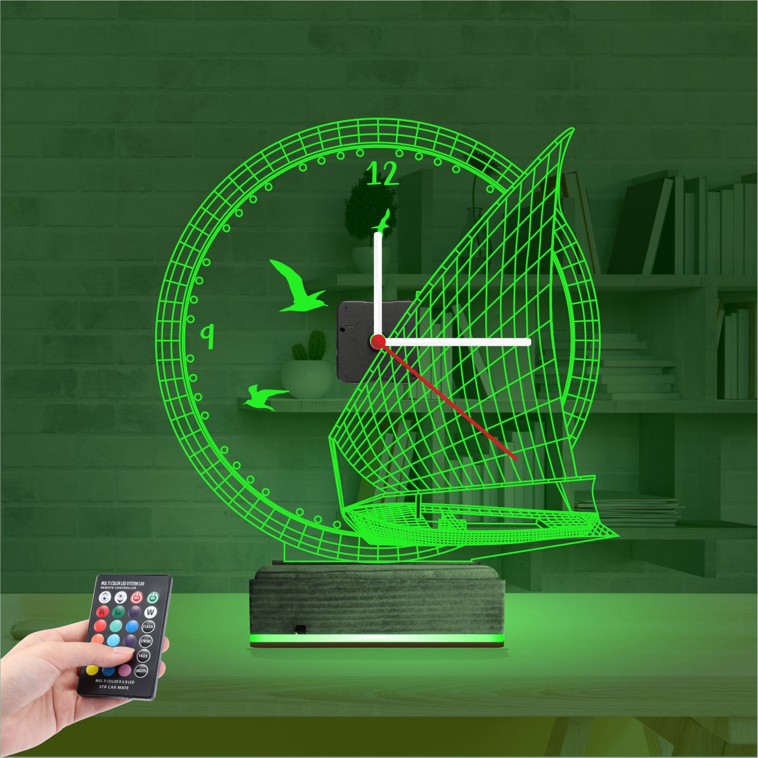 Подарок для мужчины: парусник с часами 3d светильник 5