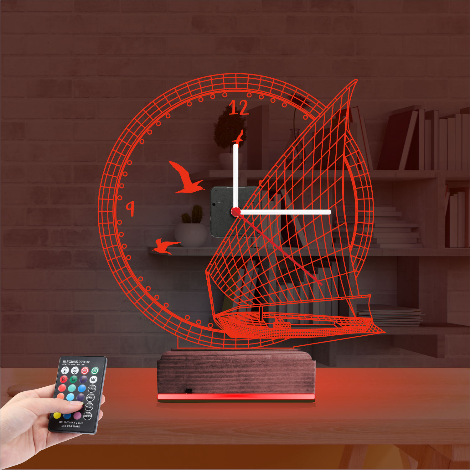 Подарок для мужчины: парусник с часами 3d светильник 6