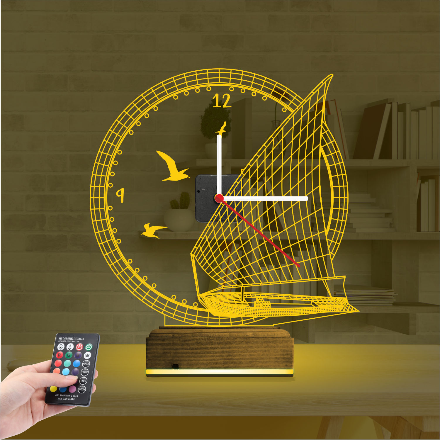 Подарок для мужчины: парусник с часами 3d светильник 7