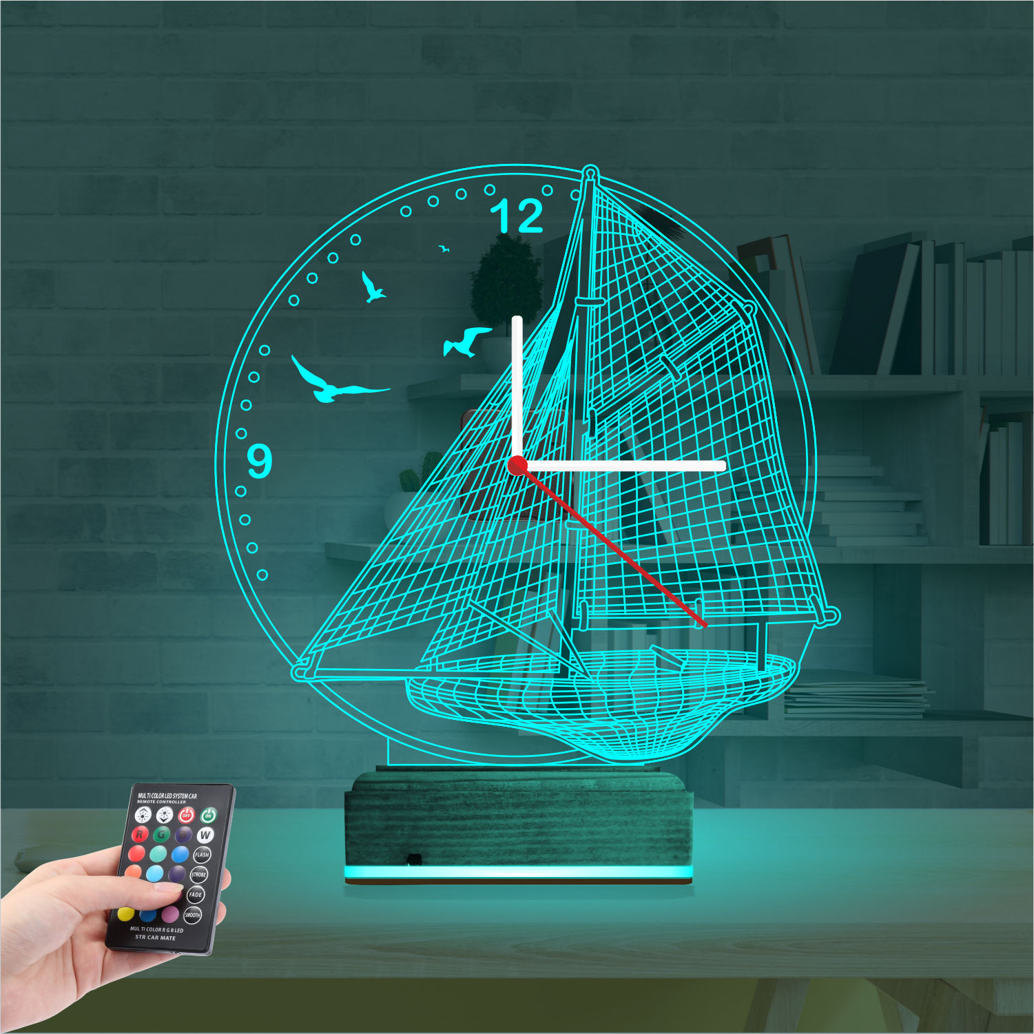 Подарок для мужчины: корабль с часами 3d светильник 2