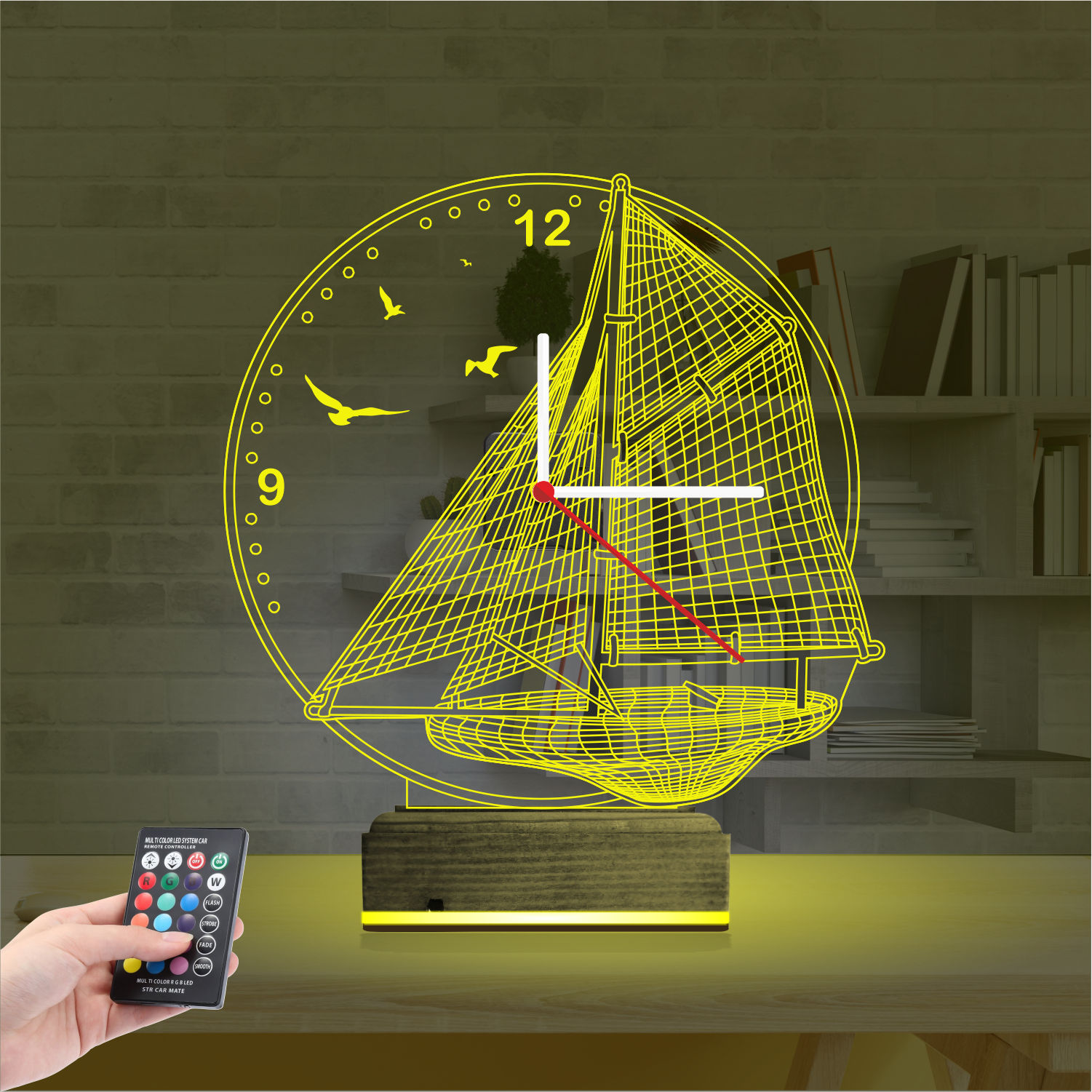 Подарок для мужчины: корабль с часами 3d светильник 4