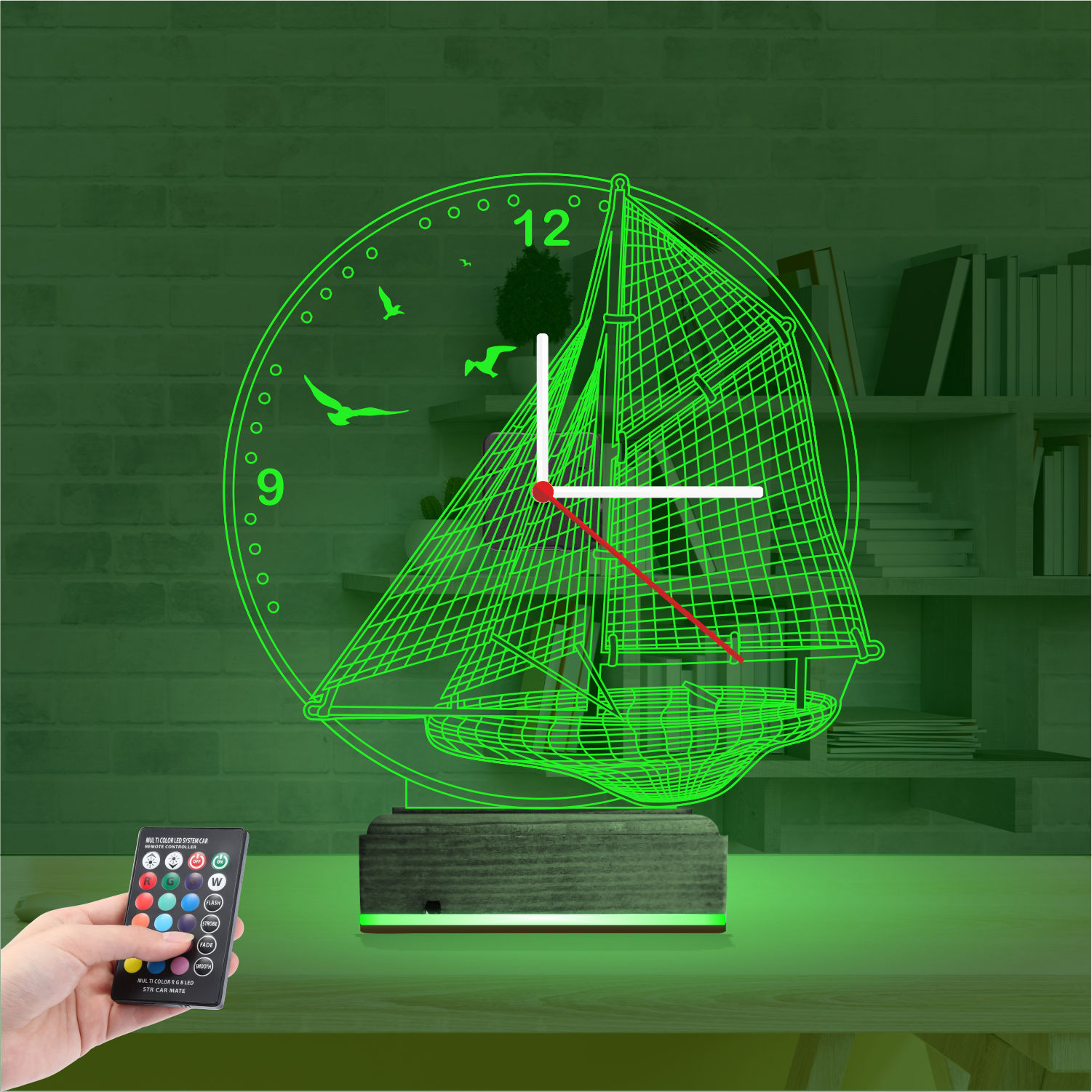 Подарок для мужчины: корабль с часами 3d светильник 5