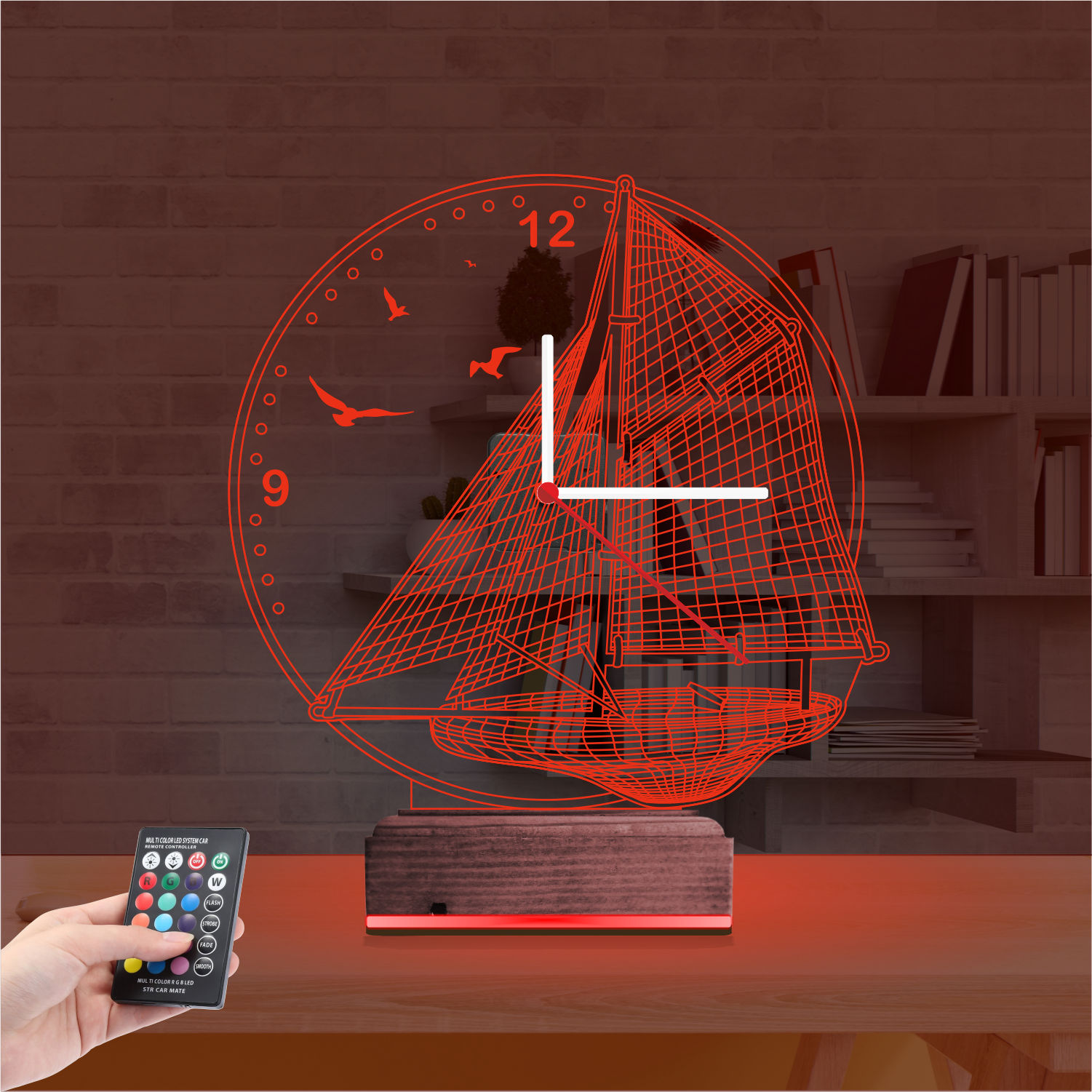 Подарок для мужчины: корабль с часами 3d светильник 6