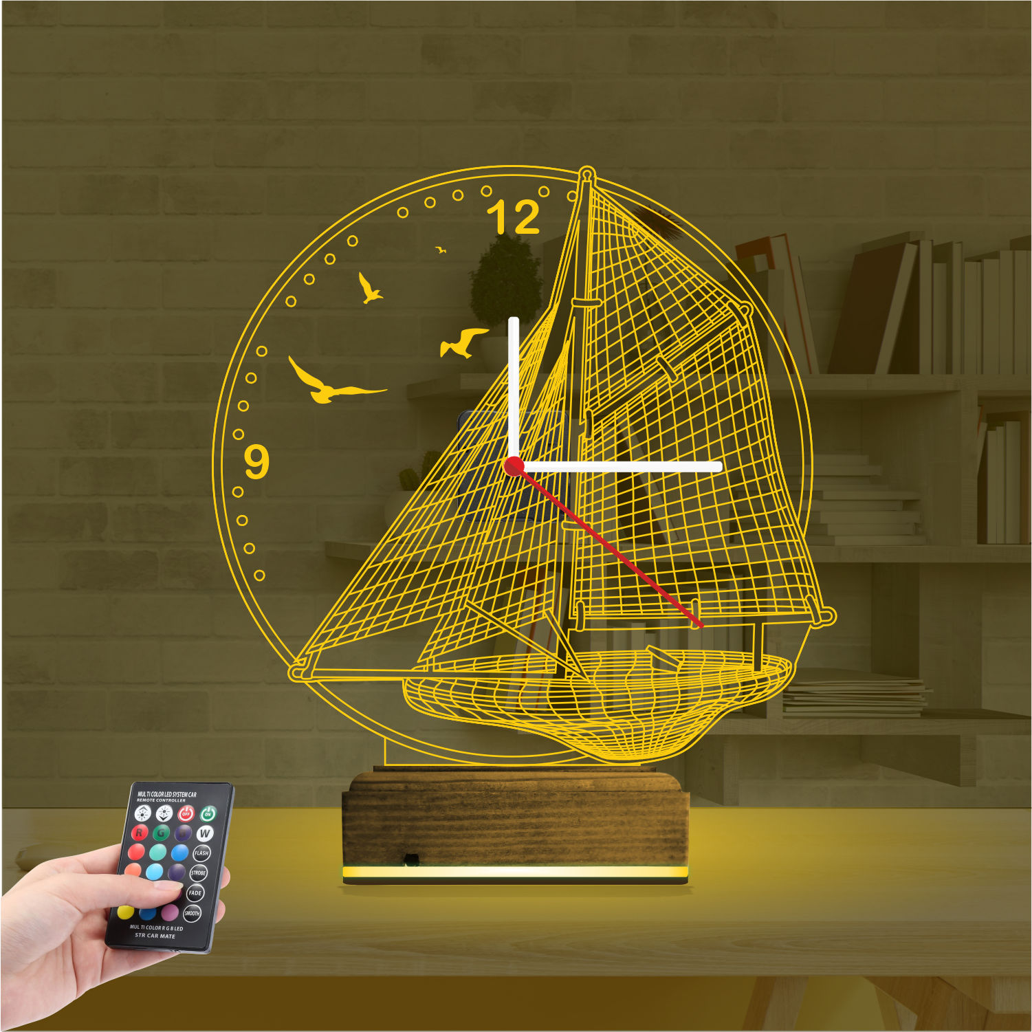 Подарок для мужчины: корабль с часами 3d светильник 7