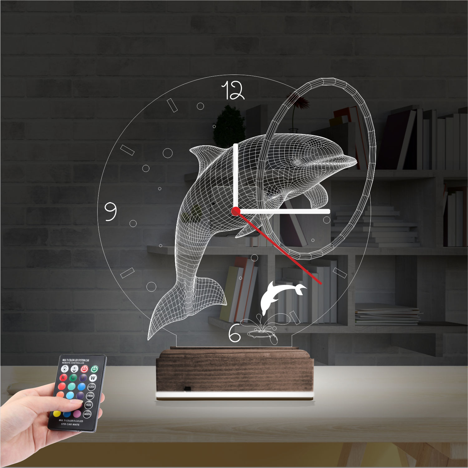 Подарок на день рождения: дельфин с часами 3d светильник