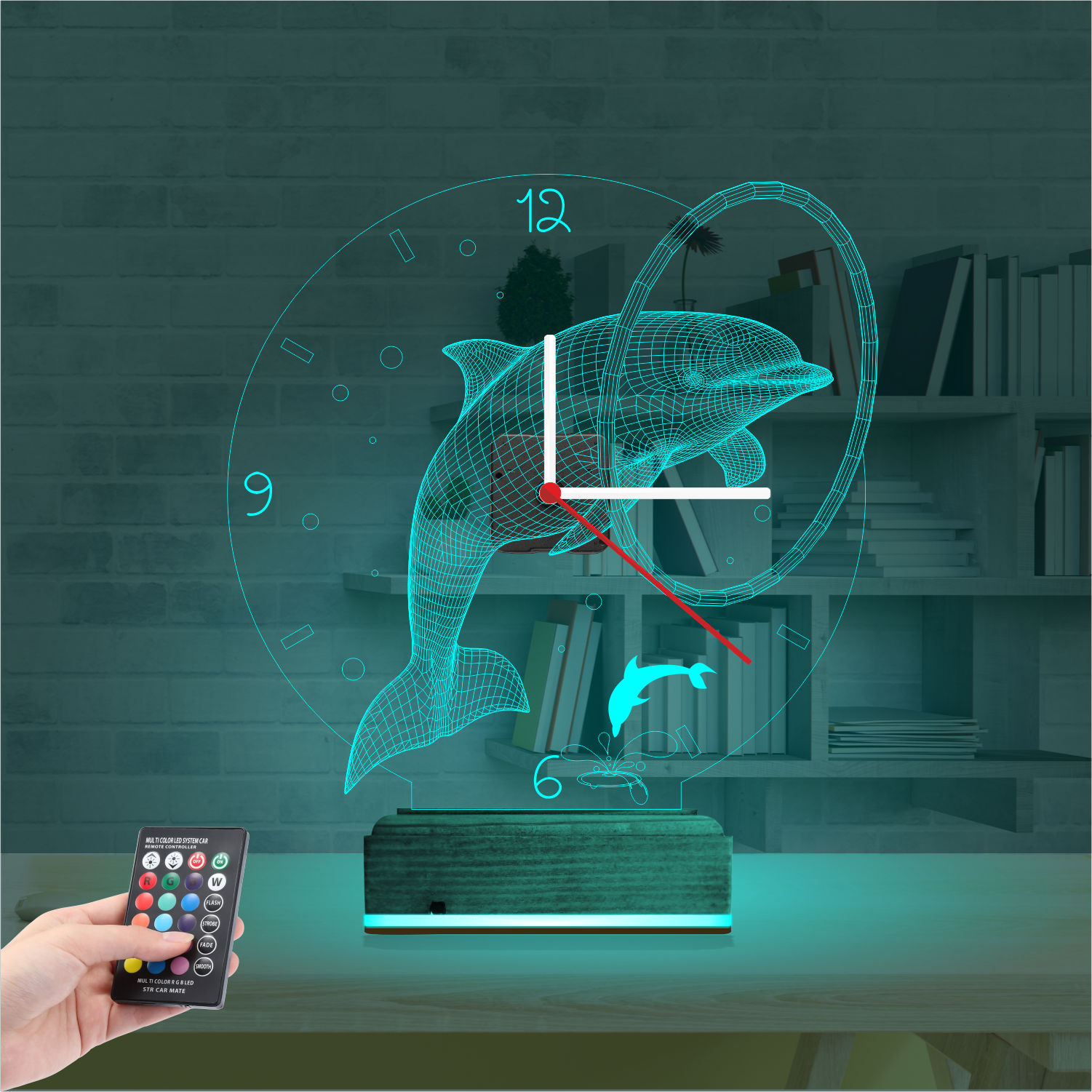 Подарок на день рождения: дельфин с часами 3d светильник