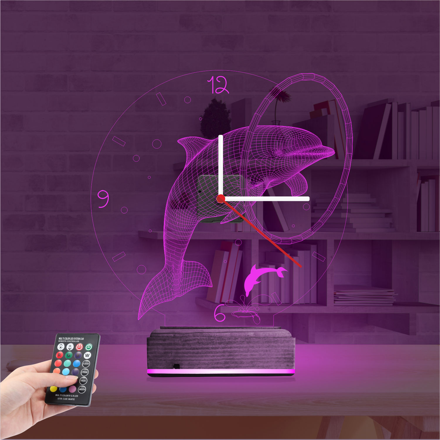 Подарок на день рождения: дельфин с часами 3d светильник 3