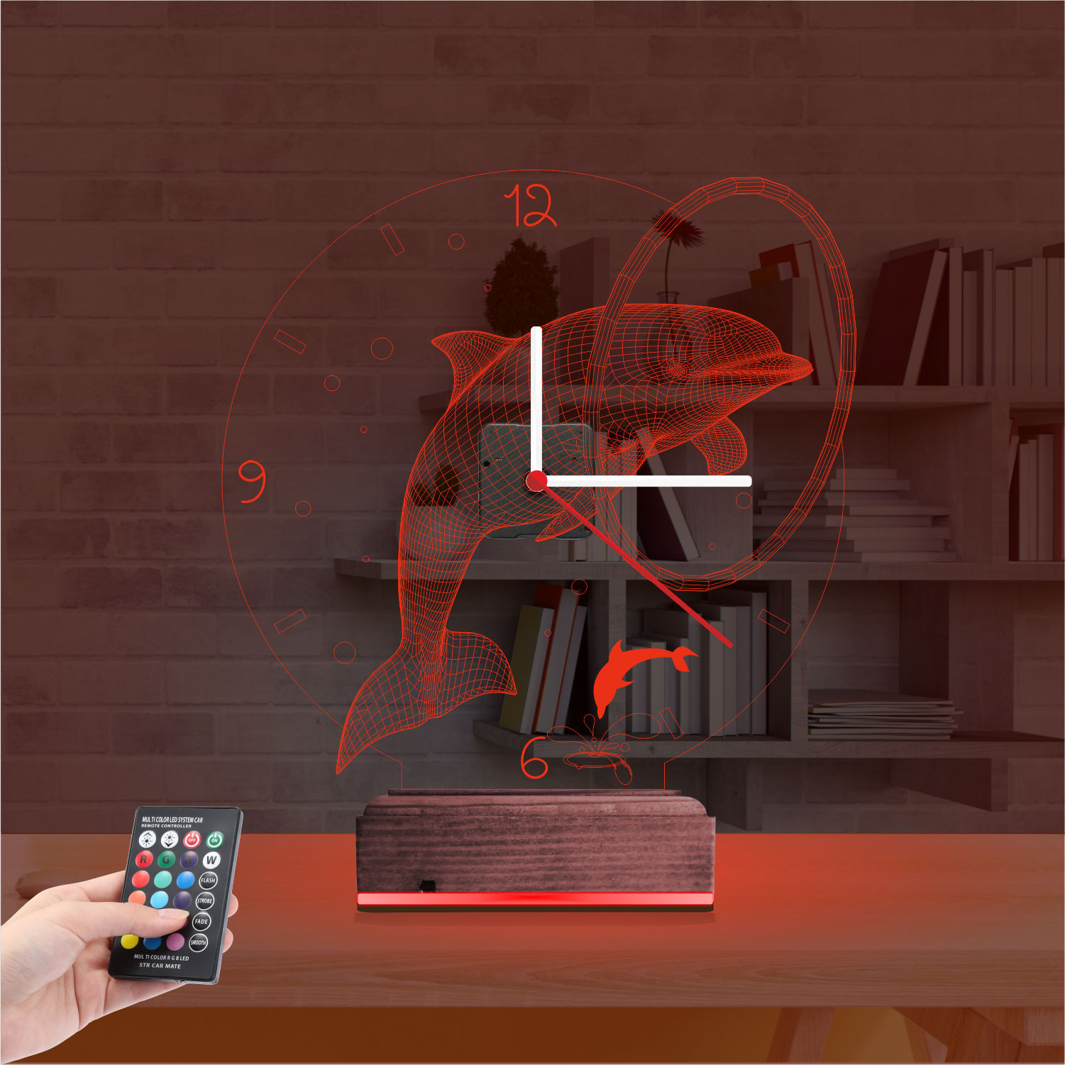 Подарок на день рождения: дельфин с часами 3d светильник 6