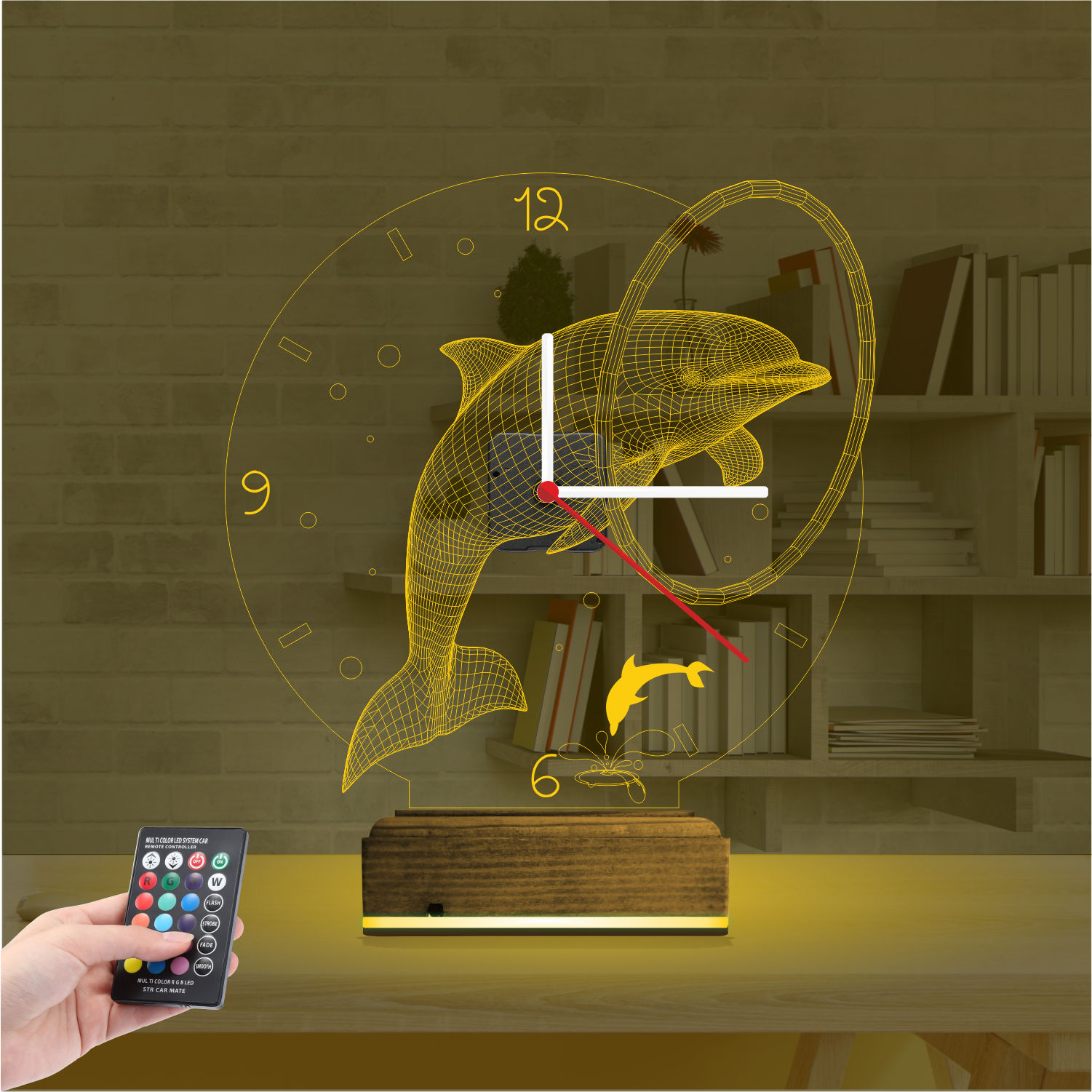 Подарок на день рождения: дельфин с часами 3d светильник 7