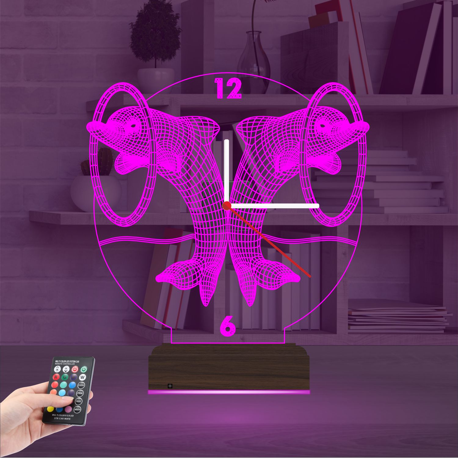 Подарок на годовщину: два дельфина с часами 3d светильник 3