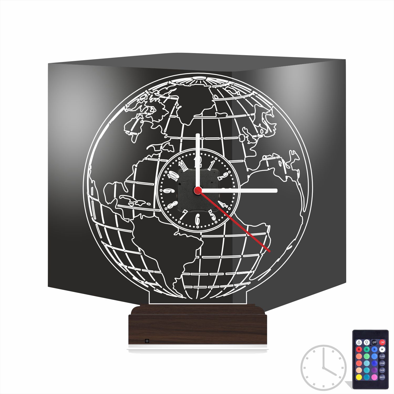 Именной 3D-светильник с часами «Карта мира» 9
