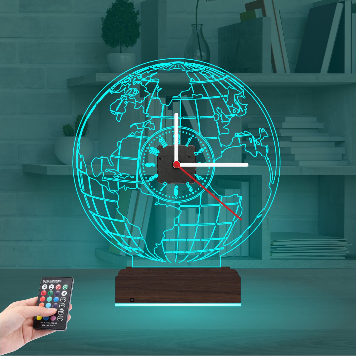 Именной 3D-светильник с часами «Карта мира» 2