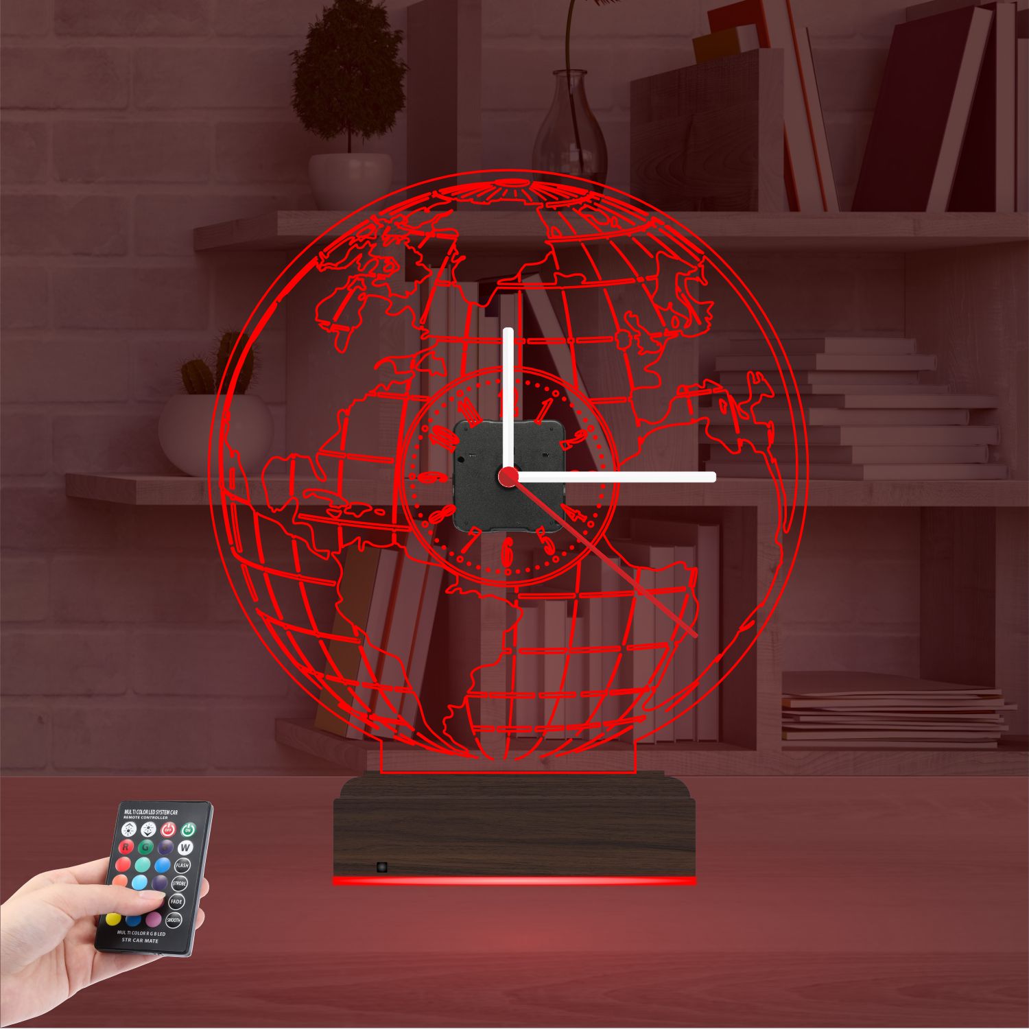 Именной 3D-светильник с часами «Карта мира» 4