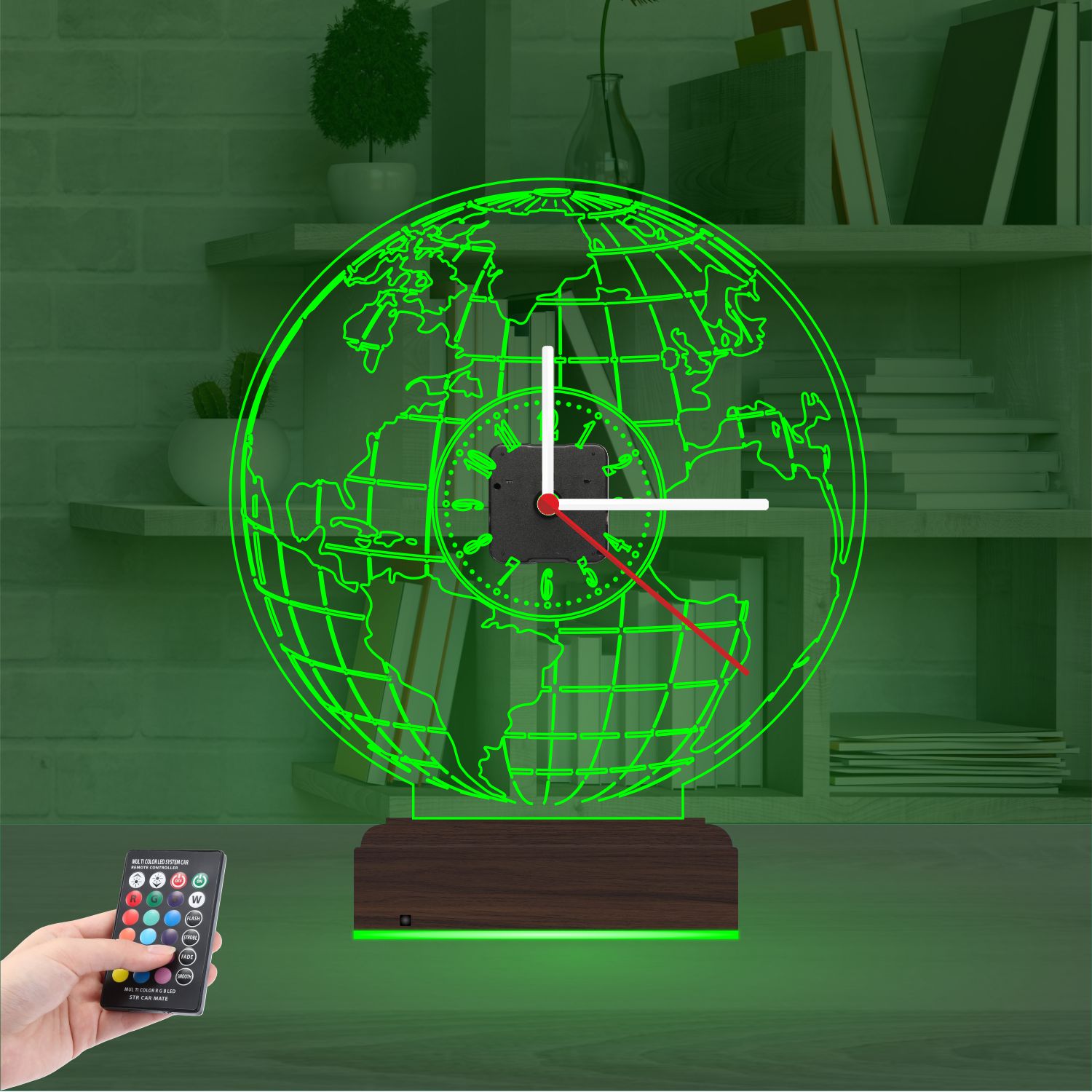 Именной 3D-светильник с часами «Карта мира» 5