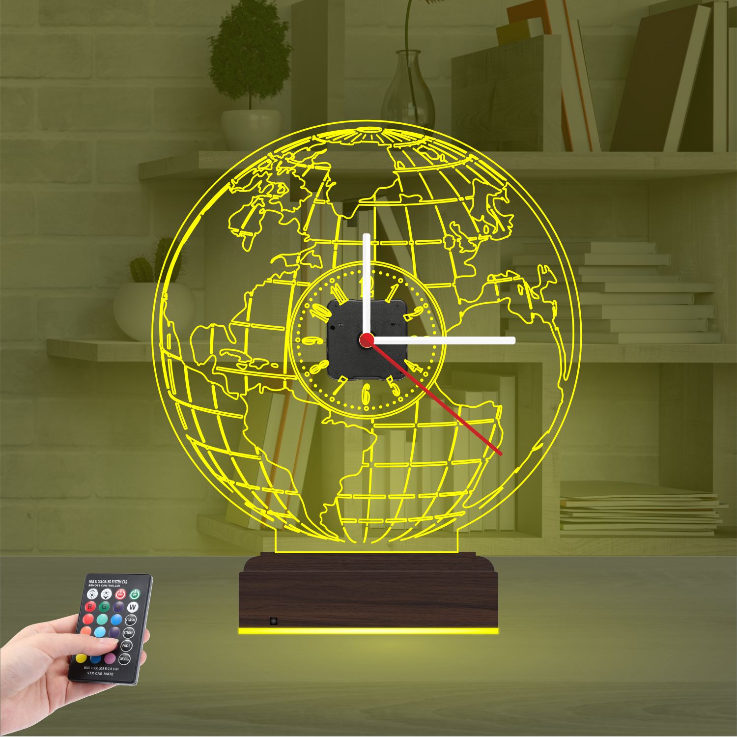 Именной 3D-светильник с часами «Карта мира» 6