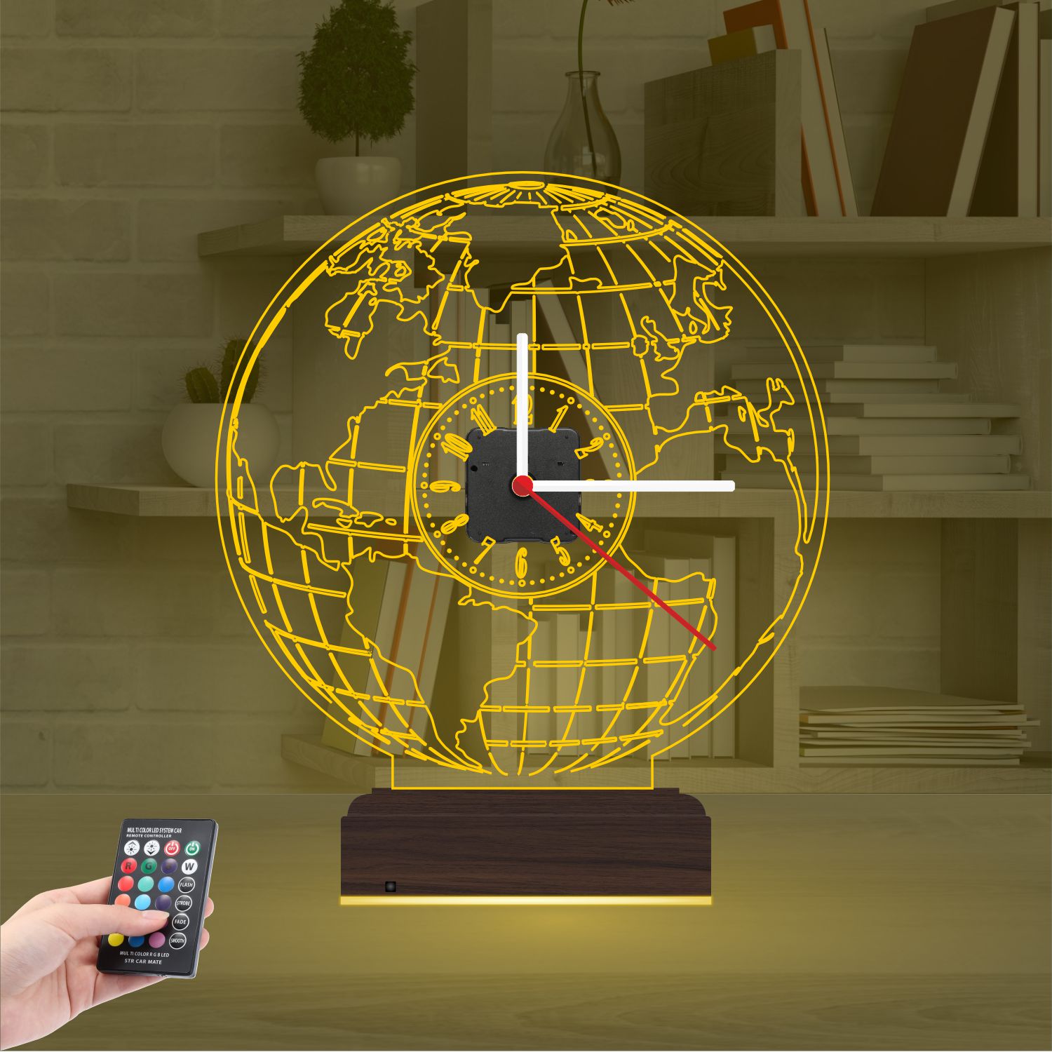Именной 3D-светильник с часами «Карта мира» 7