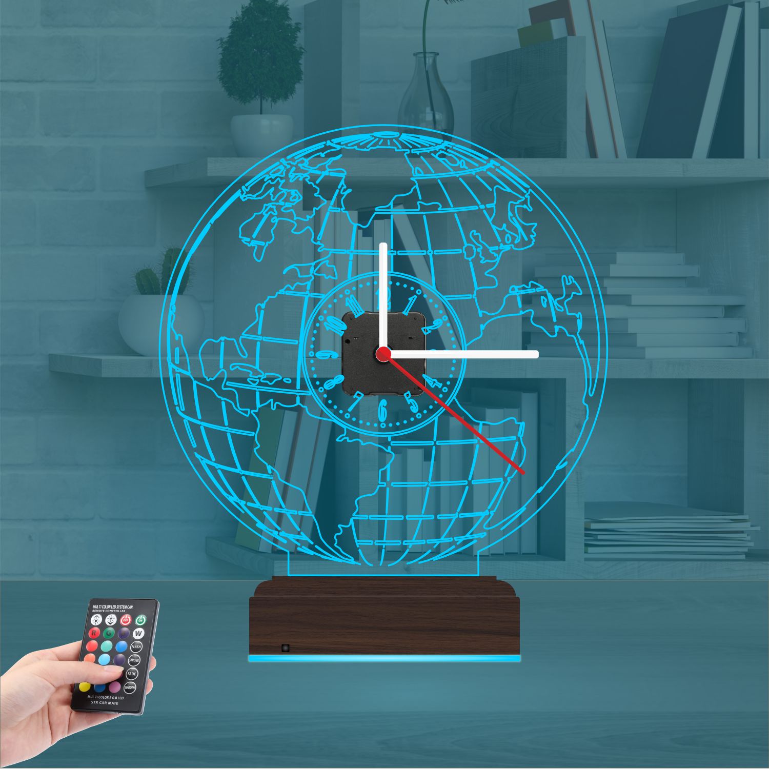 Именной 3D-светильник с часами «Карта мира» 8