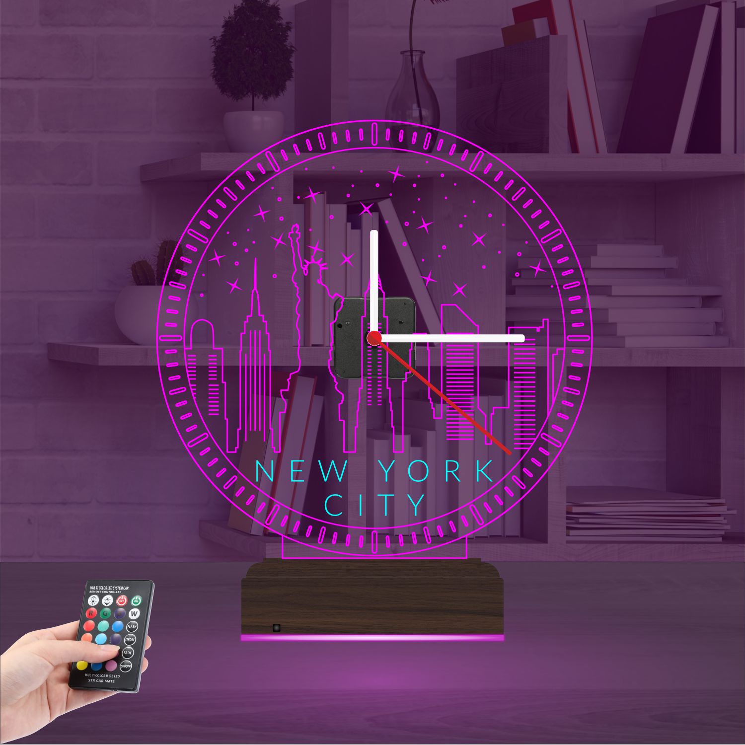 Именной 3D-светильник с часами «Панорама Нью-Йорка» 3