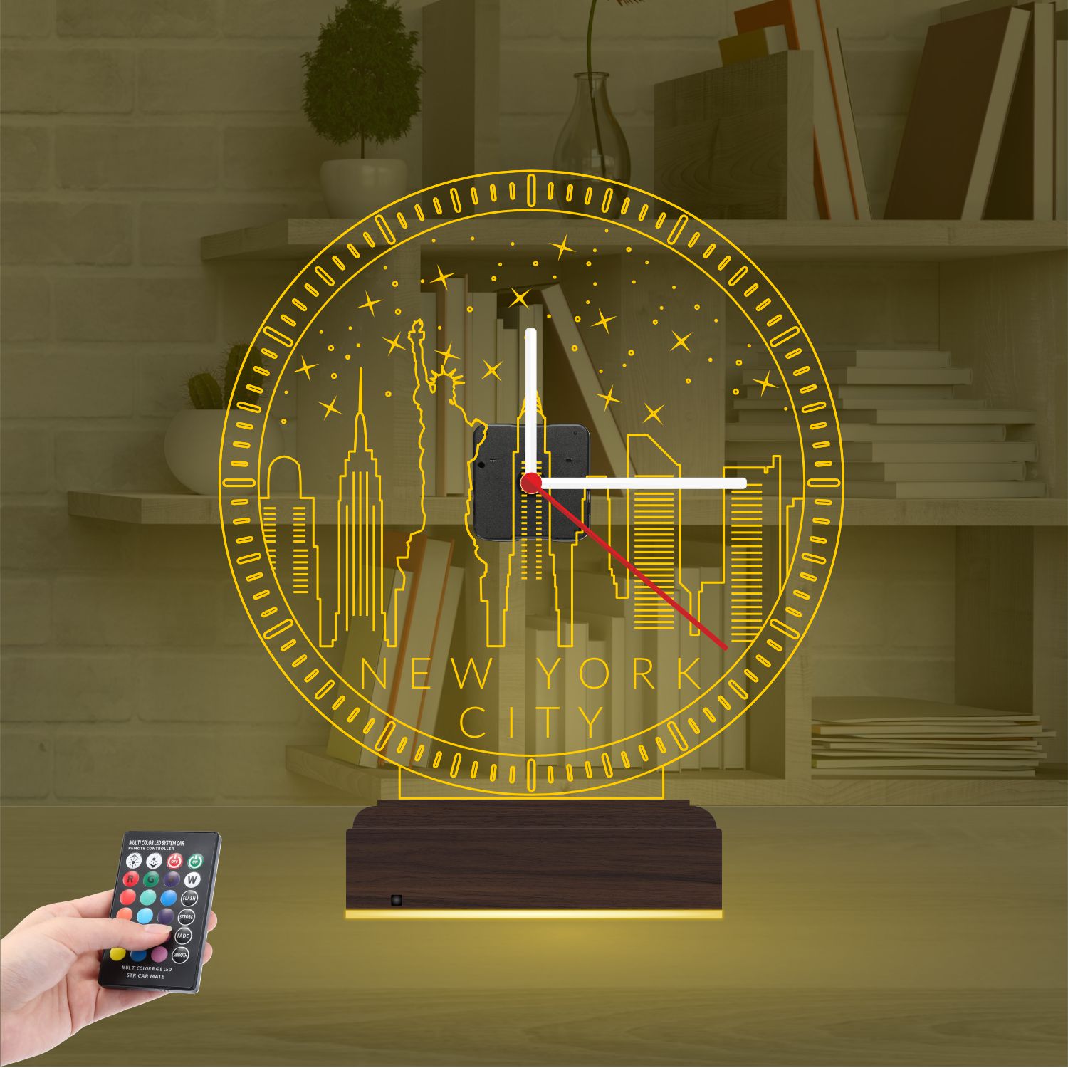 Именной 3D-светильник с часами «Панорама Нью-Йорка» 7