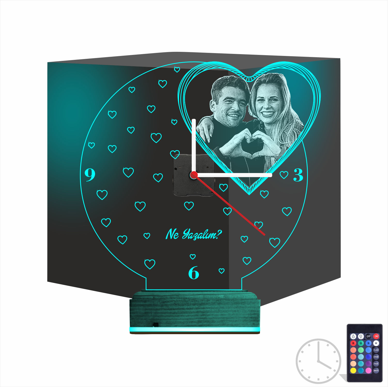 Именной 3D-светильник с вашим фото и часами «Сердце в любви» 9