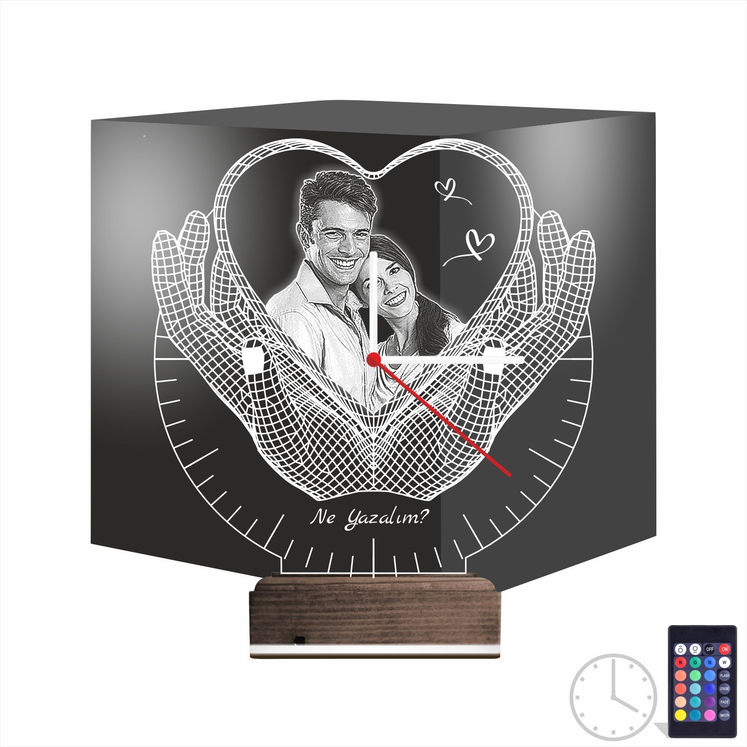 Именной 3D-светильник с вашим фото и часами «Сердце в руках» 9