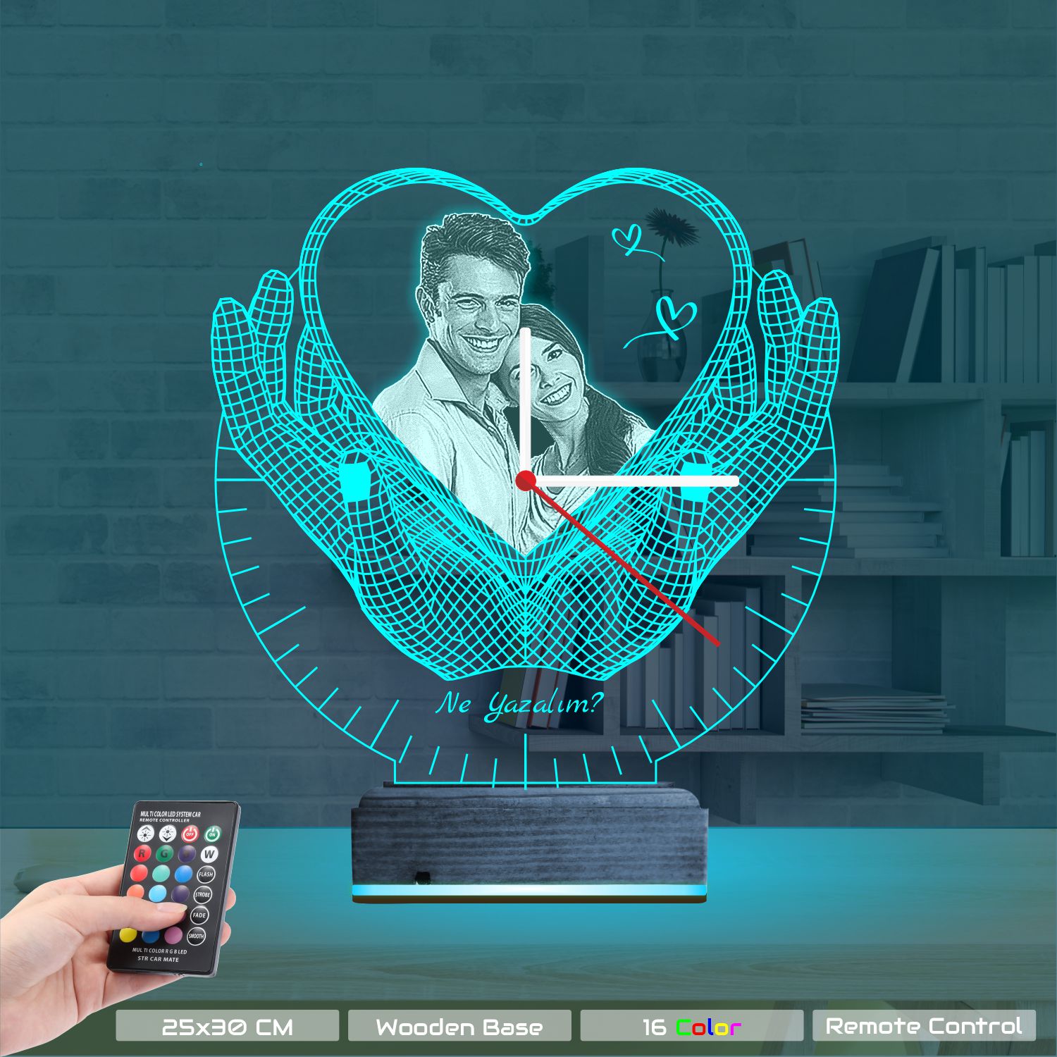 Именной 3D-светильник с вашим фото и часами «Сердце в руках» 8