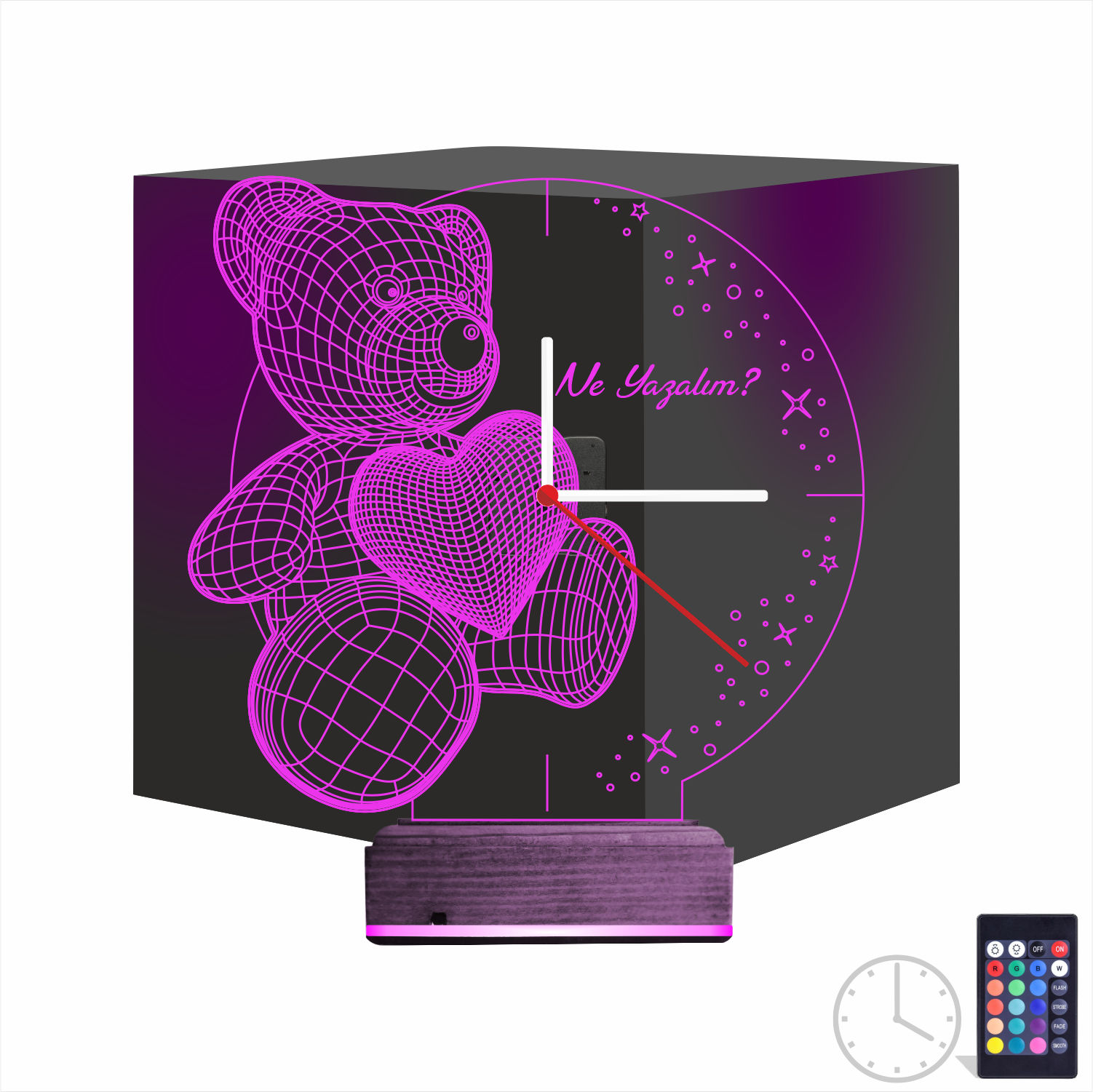 Именной 3D-светильник с часами «Мишка с сердцем» 9