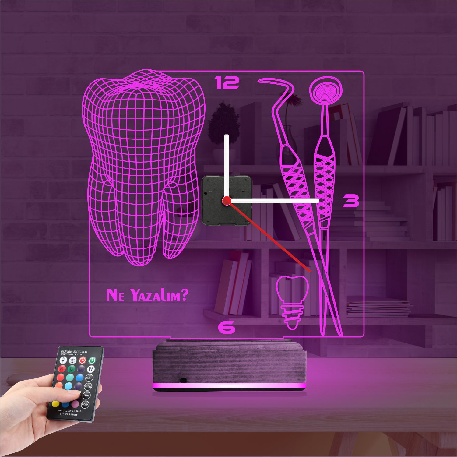 Именной 3D-светильник с часами «Стоматология» 3