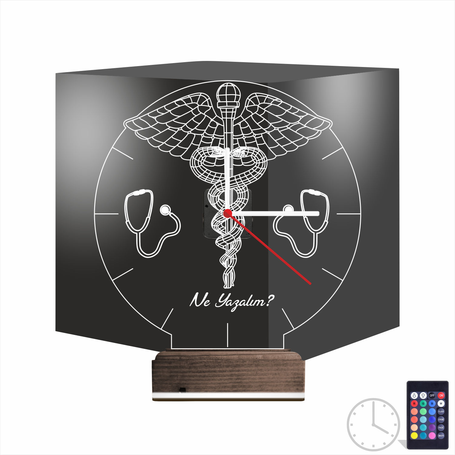 Именной 3D-светильник с часами «Кадуцей и Стетоскоп» 9
