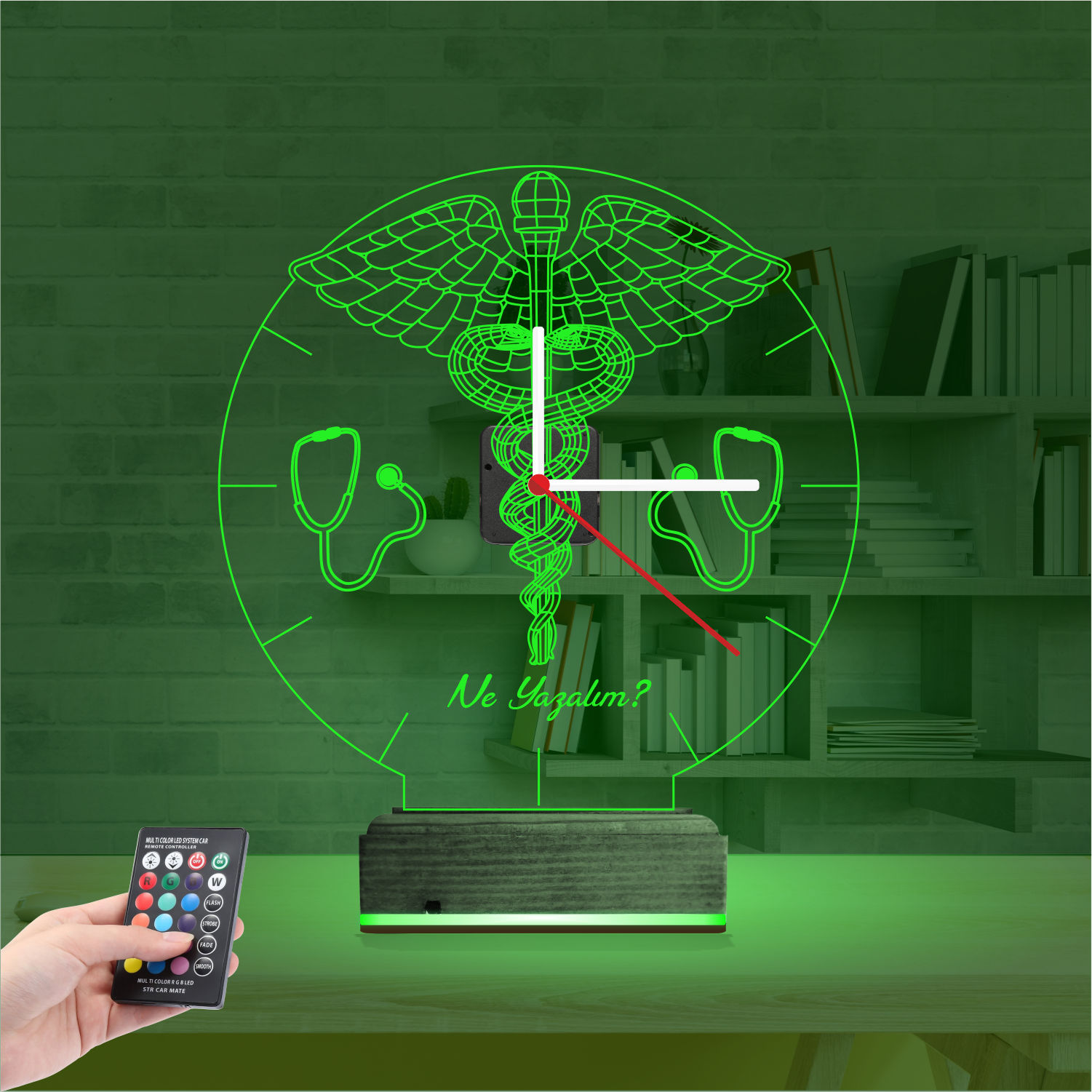 Именной 3D-светильник с часами «Кадуцей и Стетоскоп» 5