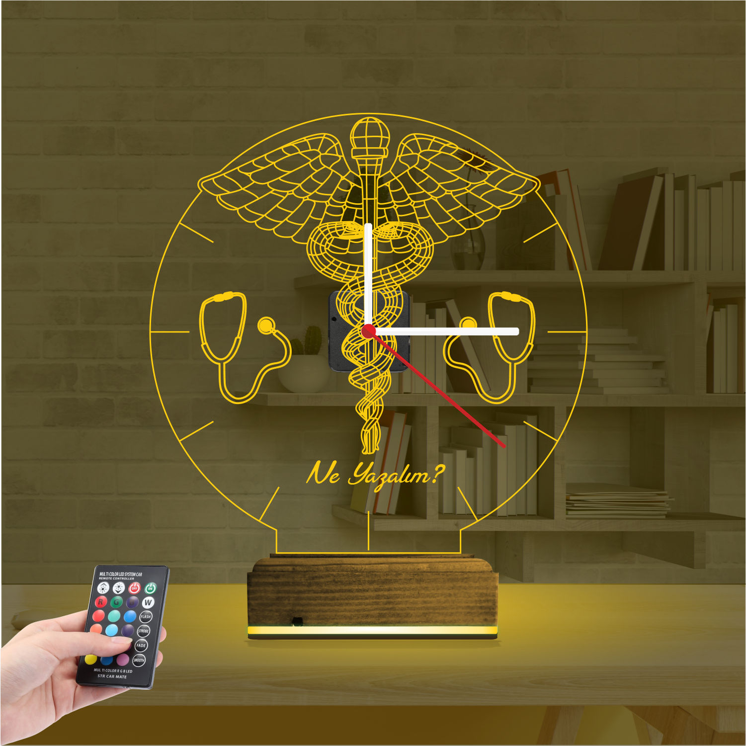 Именной 3D-светильник с часами «Кадуцей и Стетоскоп» 7