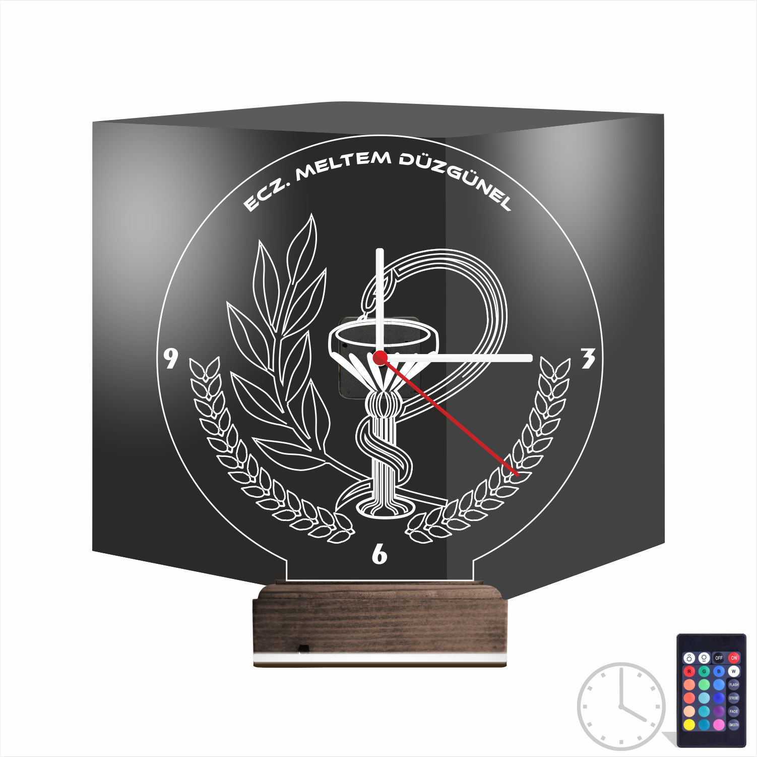 Именной 3D-светильник с часами «Чаша Гигиеи» 9