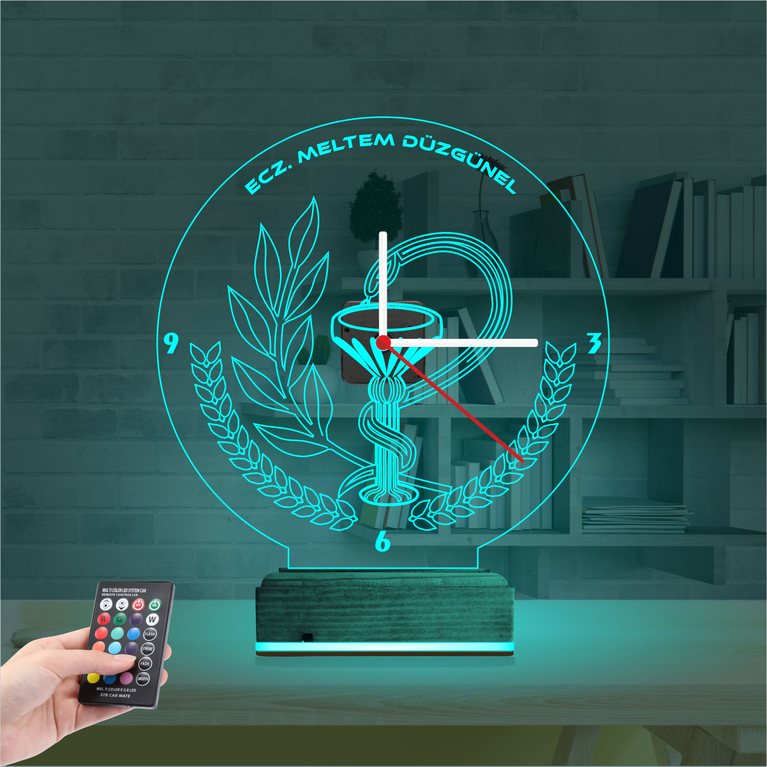 Именной 3D-светильник с часами «Чаша Гигиеи» 2