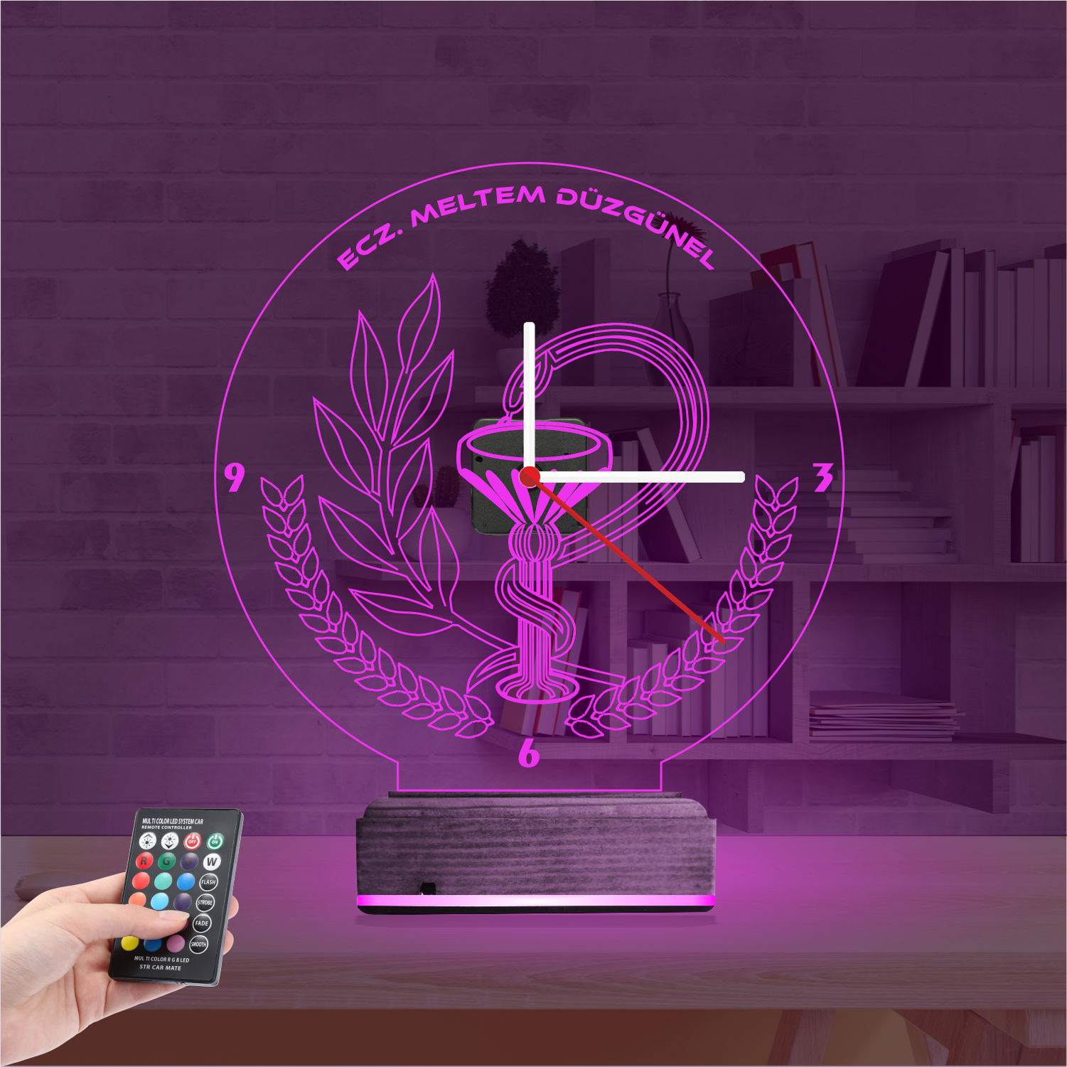 Именной 3D-светильник с часами «Чаша Гигиеи» 3