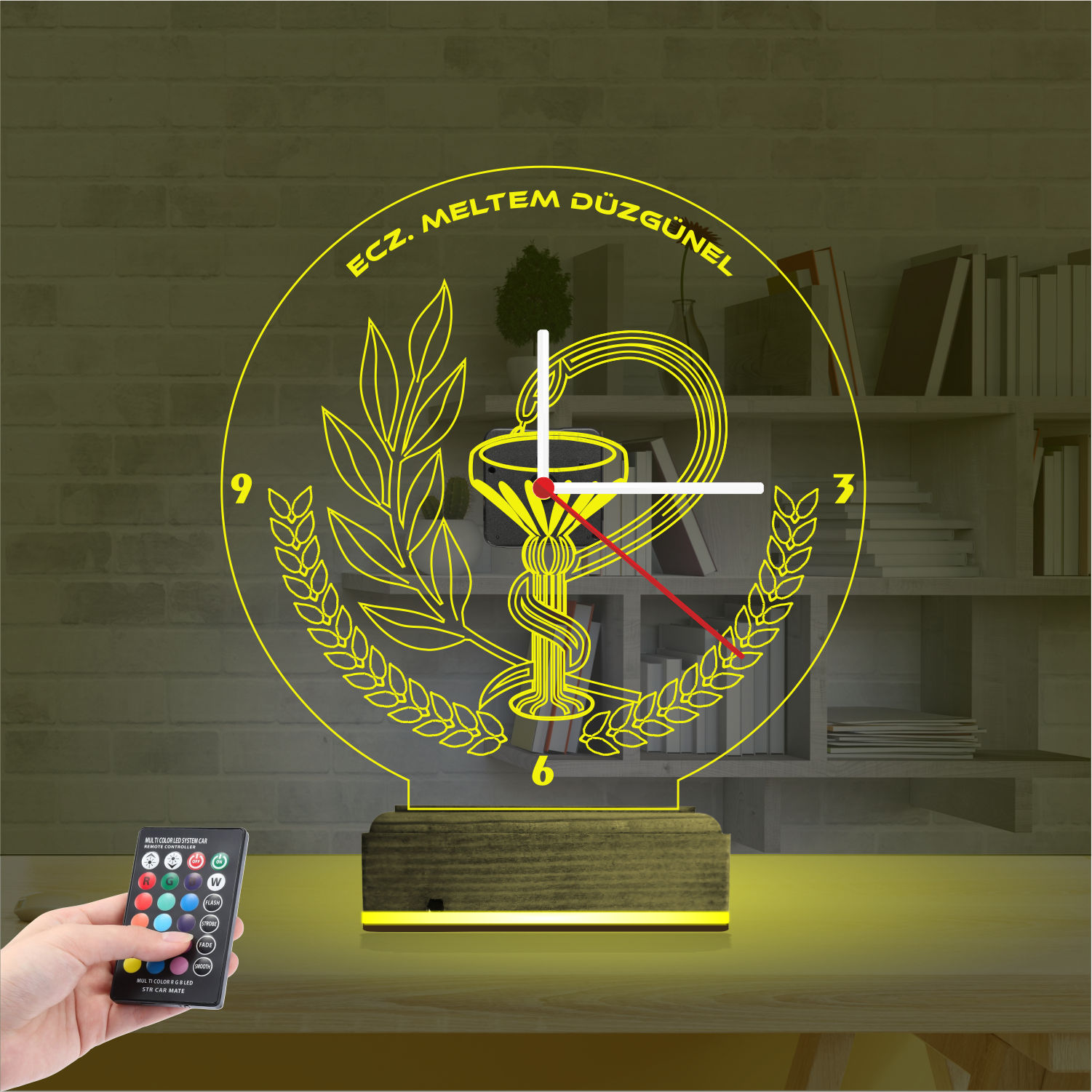 Именной 3D-светильник с часами «Чаша Гигиеи» 4