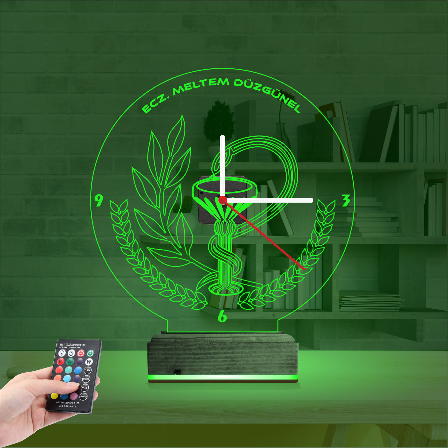 Именной 3D-светильник с часами «Чаша Гигиеи» 5